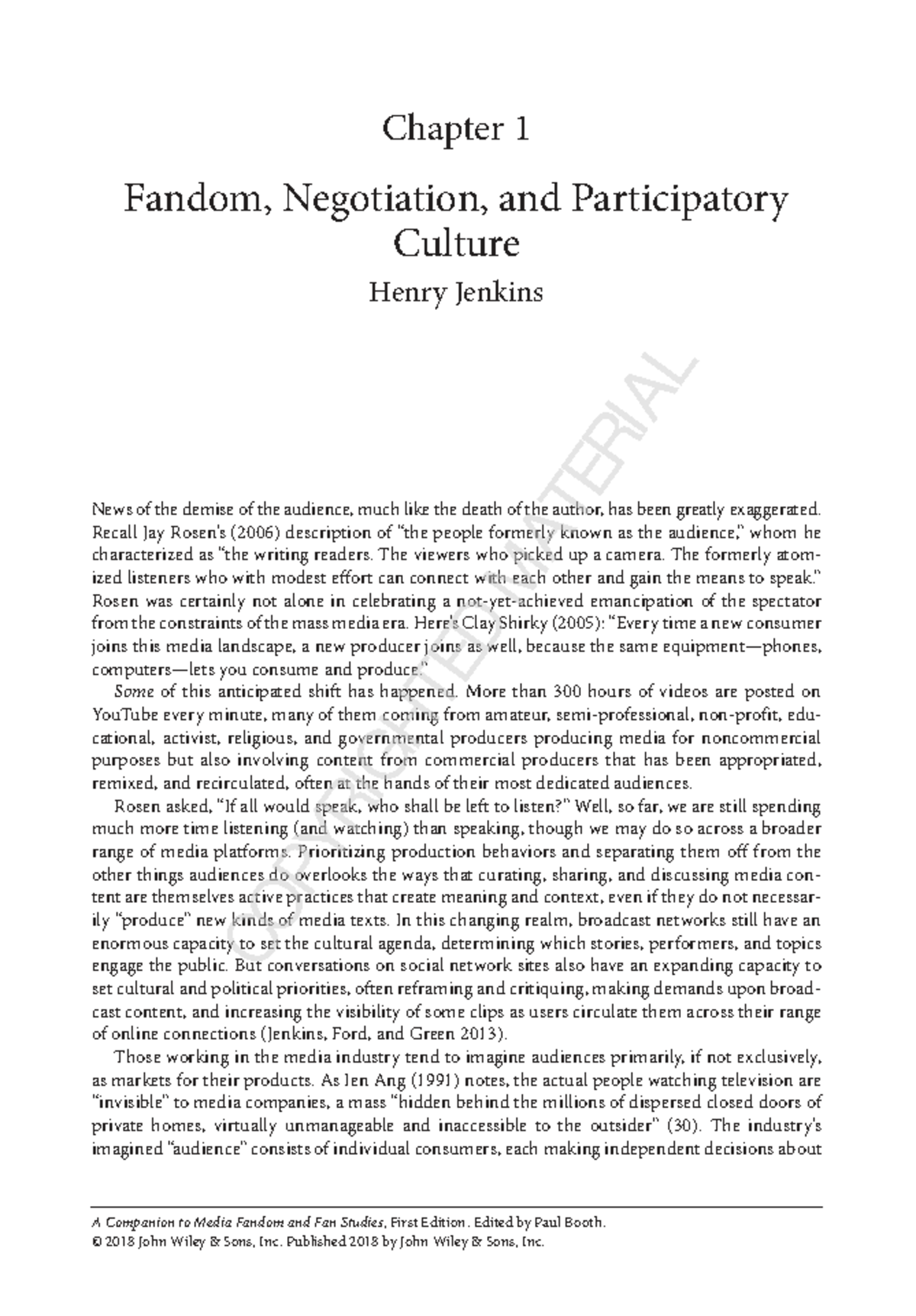 Chapter 1: Fandom, Negotiation, and Participatory Culture - Studocu