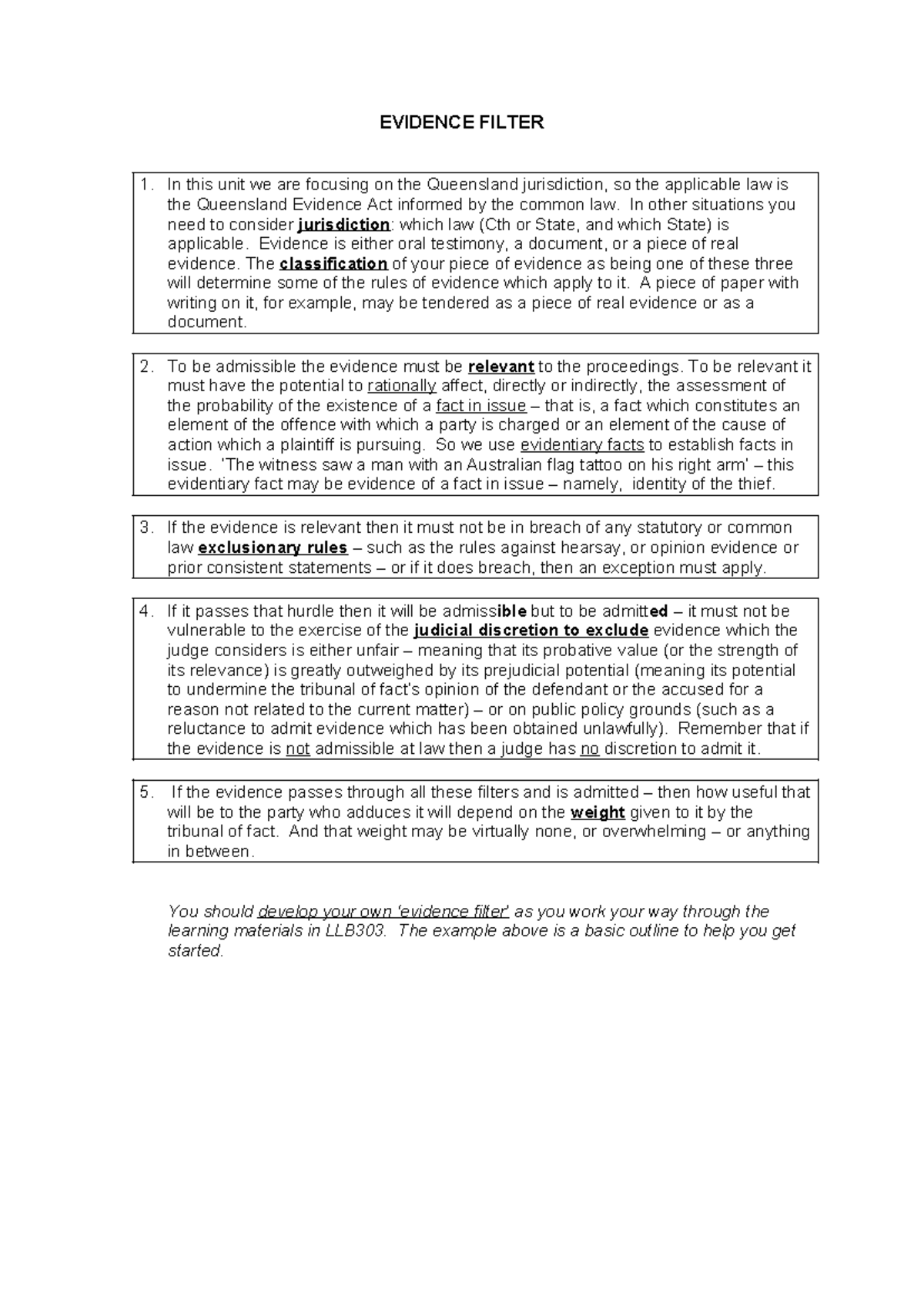 Evidence Filter - EVIDENCE FILTER In this unit we are focusing on the ...