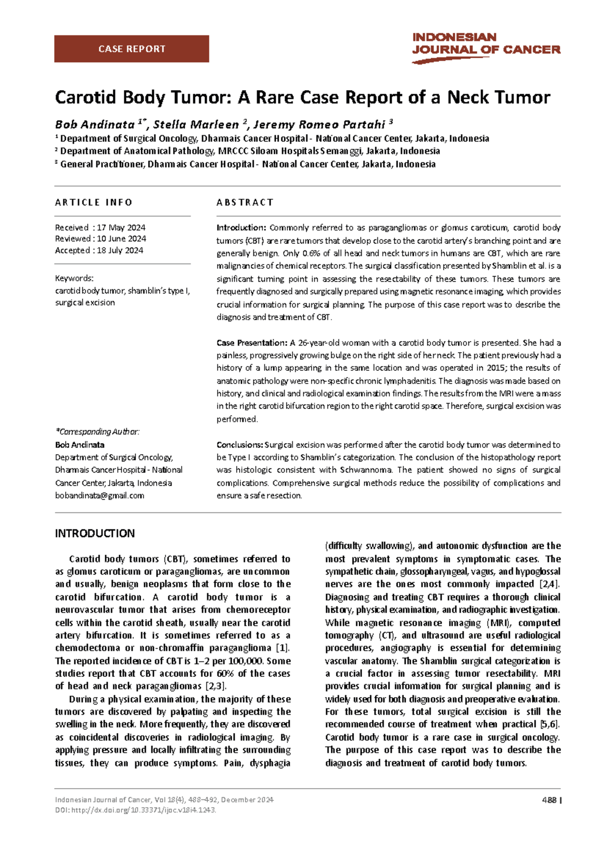 CASE REPORT: Carotid Body Tumor - Diagnosis and Surgical Excision - Studocu