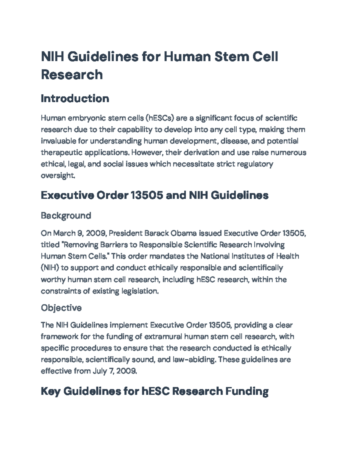 NIH Guidelines for Human Stem Cell Research and Ethical Considerations ...
