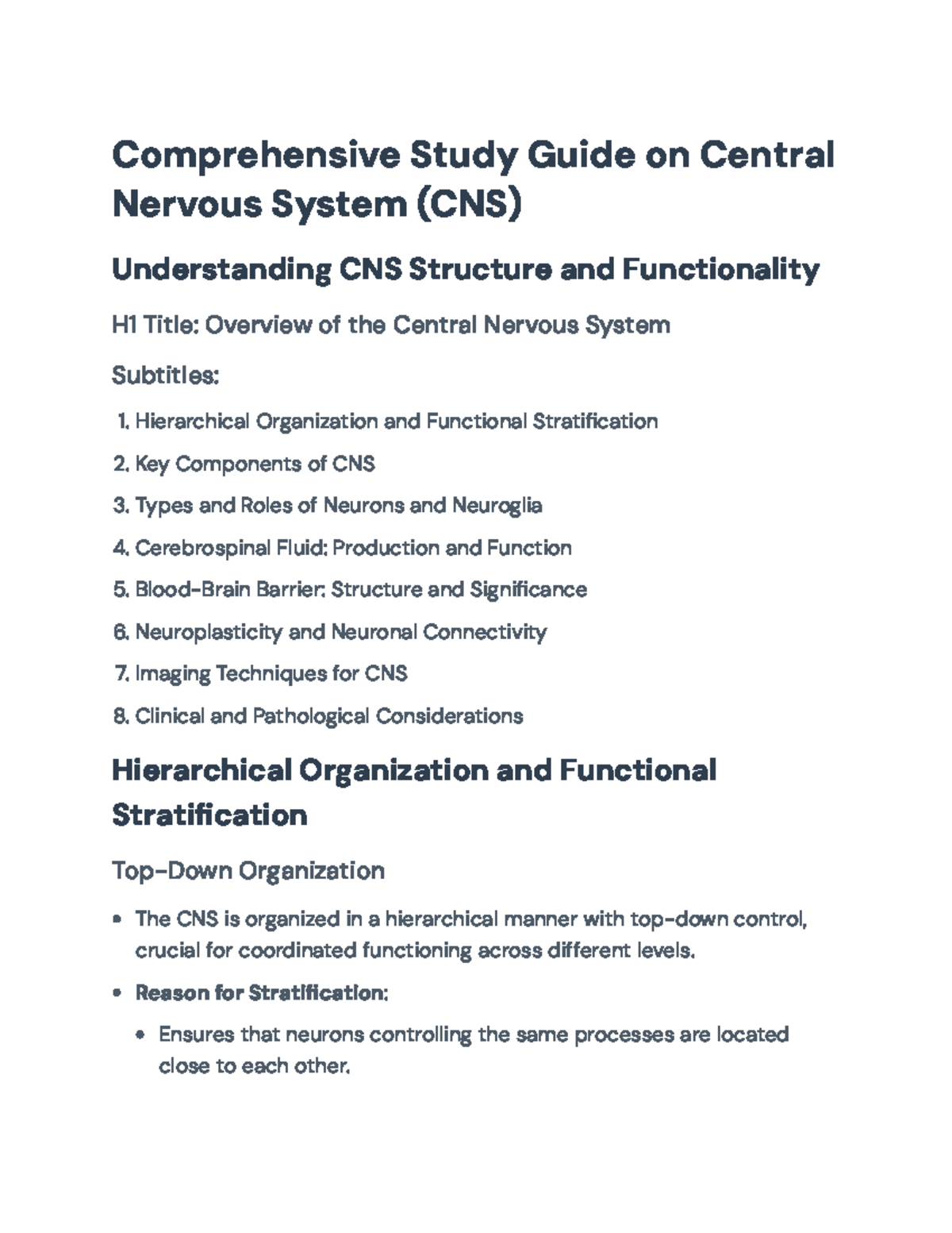 Comprehensive Study Guide: Central Nervous System (CNS) Overview ...