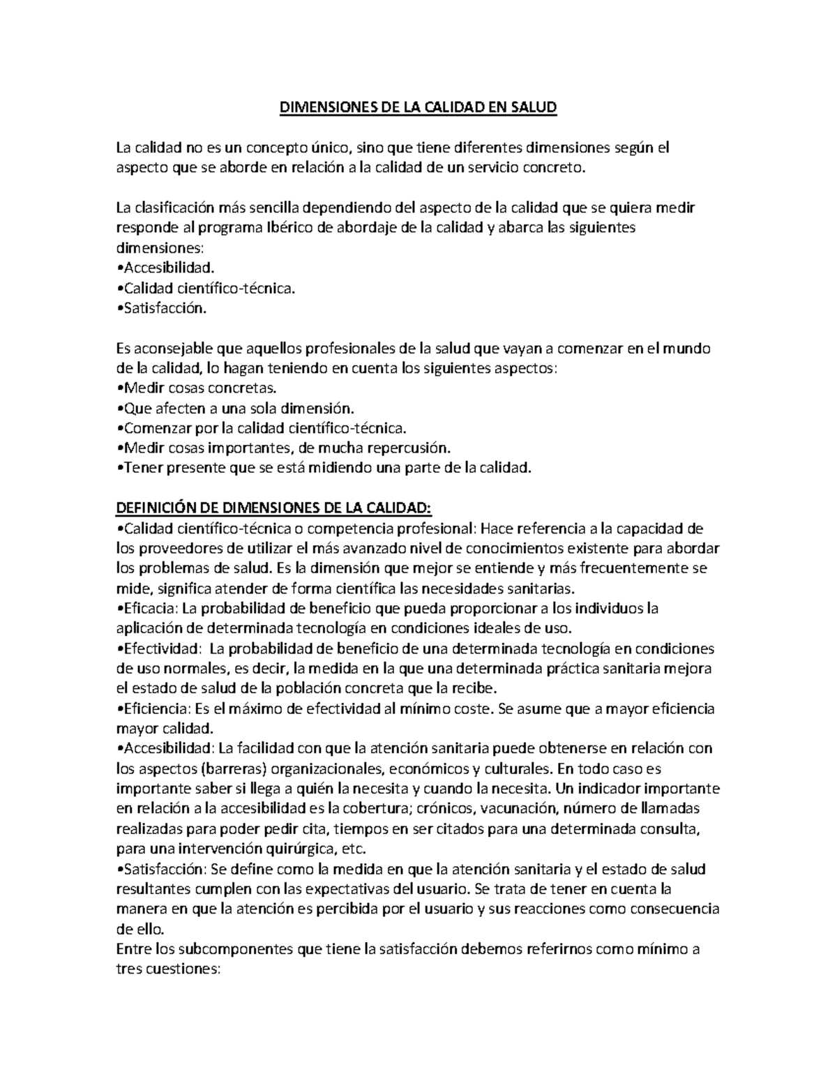 Dimensiones de la calidad en salud: un análisis integral - Studocu