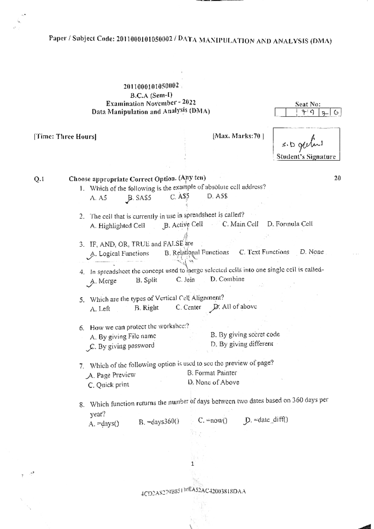 BCA-DMA - Easy Preparation Questions for Exam Success - Studocu