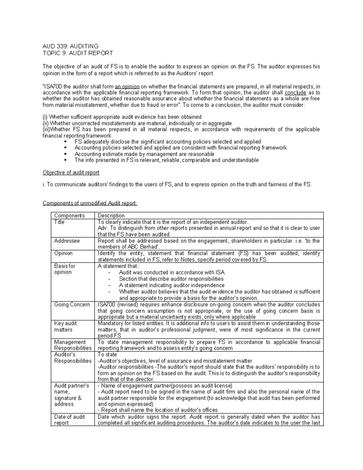 AUD 339: Final Exam Notes on Independent Audit Report - Studocu