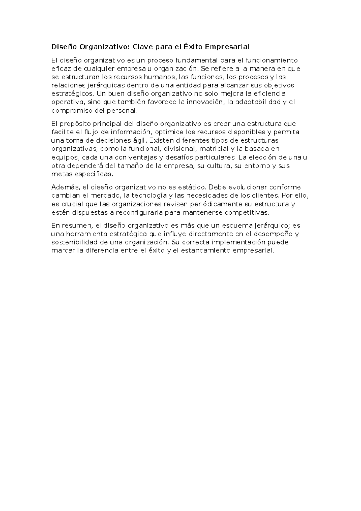 Diseño organizativo: clave para el éxito empresarial en el contexto ...