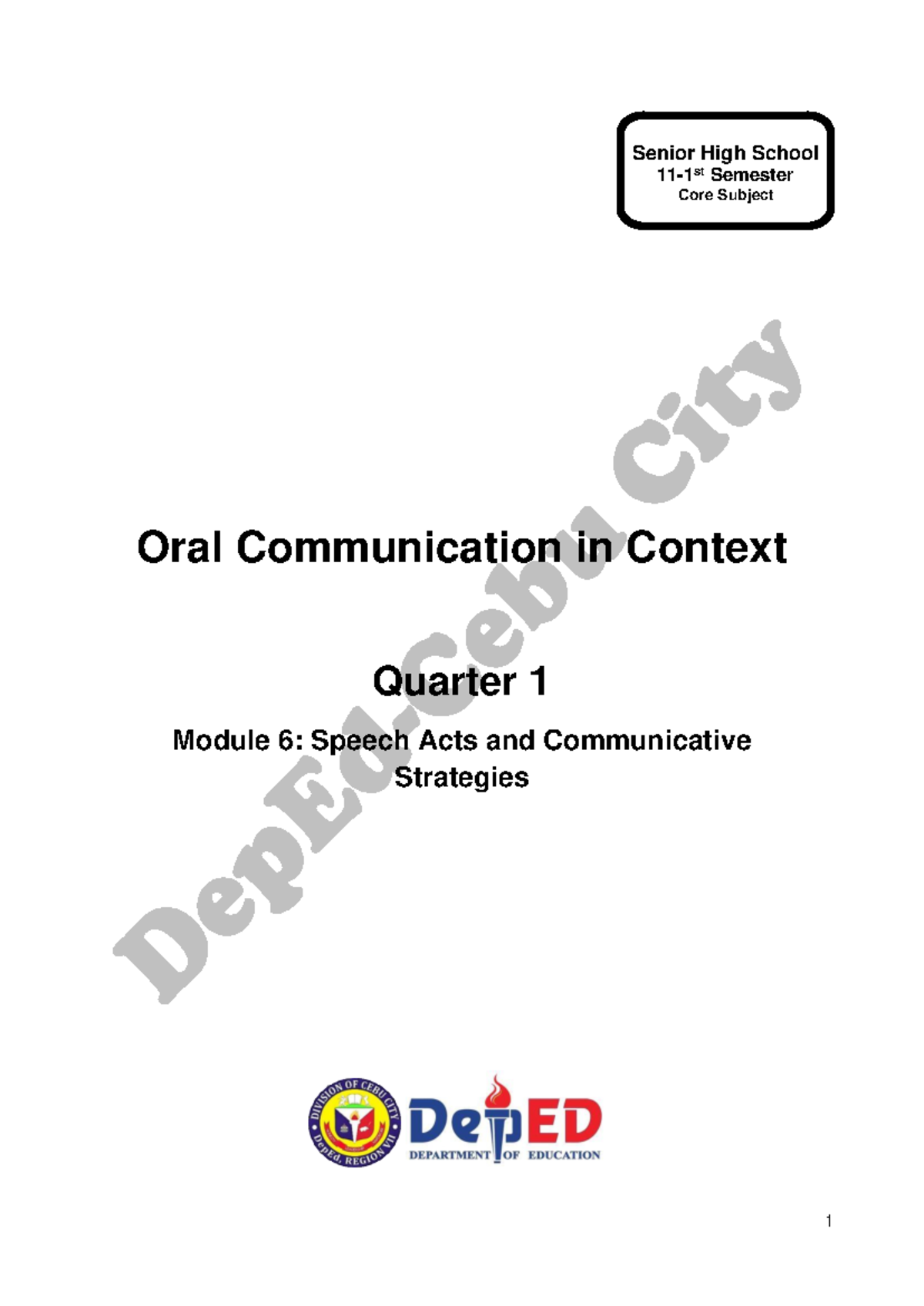 Quarter 1 Module 6: Speech Acts in Oral Communication - Studocu