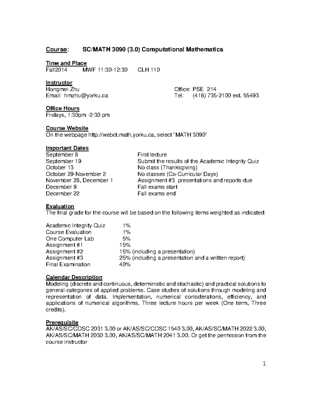 Syllabus for MATH 3090: Computational Mathematics Fall 2014 - Studocu