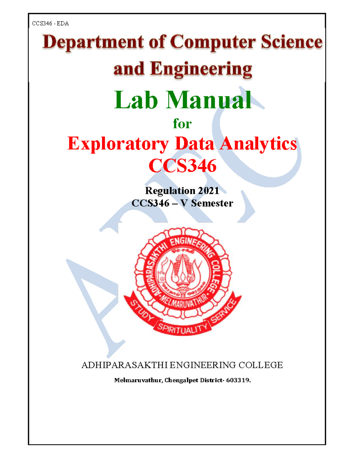CCS346 EDA Lab Manual: Exploratory Data Analytics Guide - Studocu