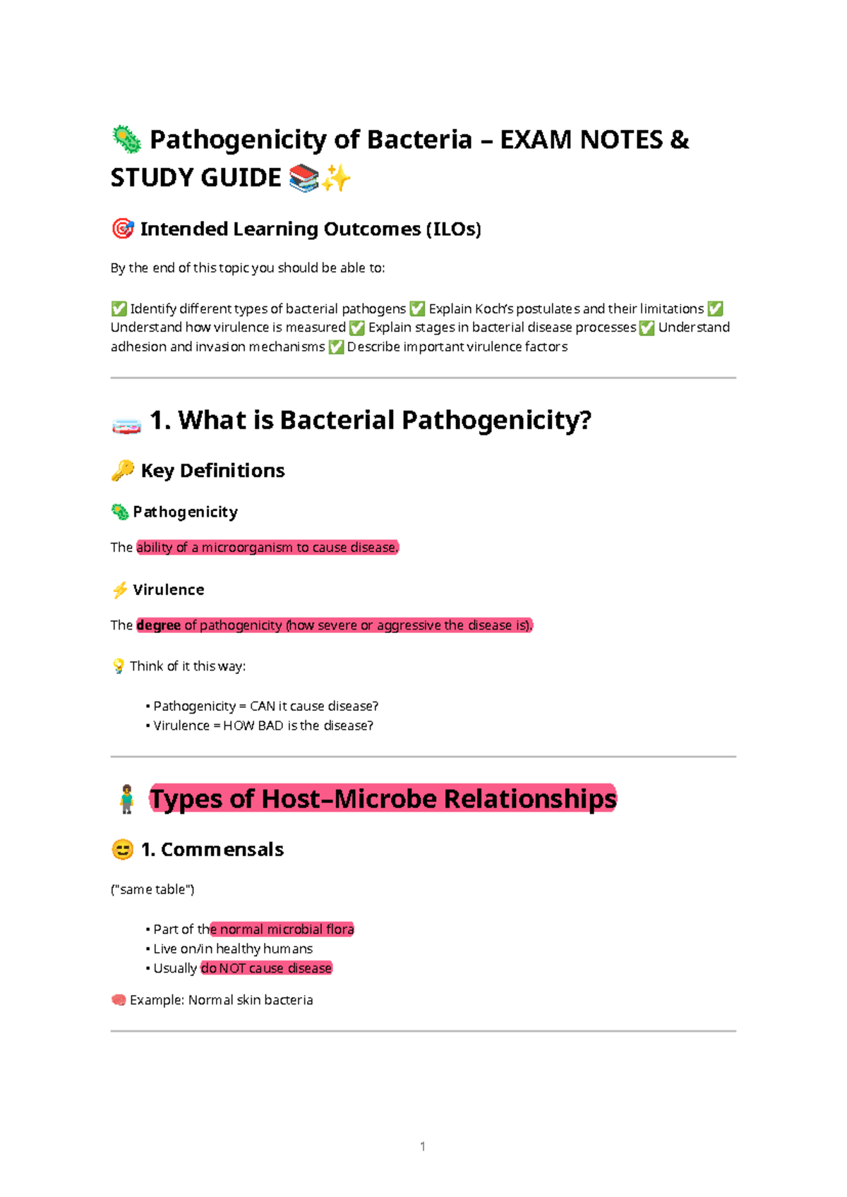 Pathogenicity of Bacteria: Exam Notes & MCQs Study Guide - Studocu