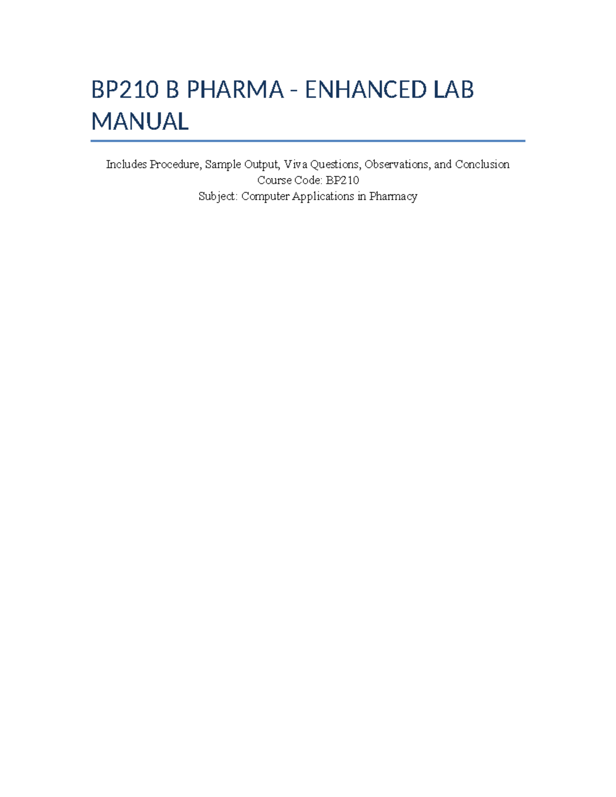BP210 B PHARMA Enhanced Lab Manual: Software Tools in Healthcare Data ...