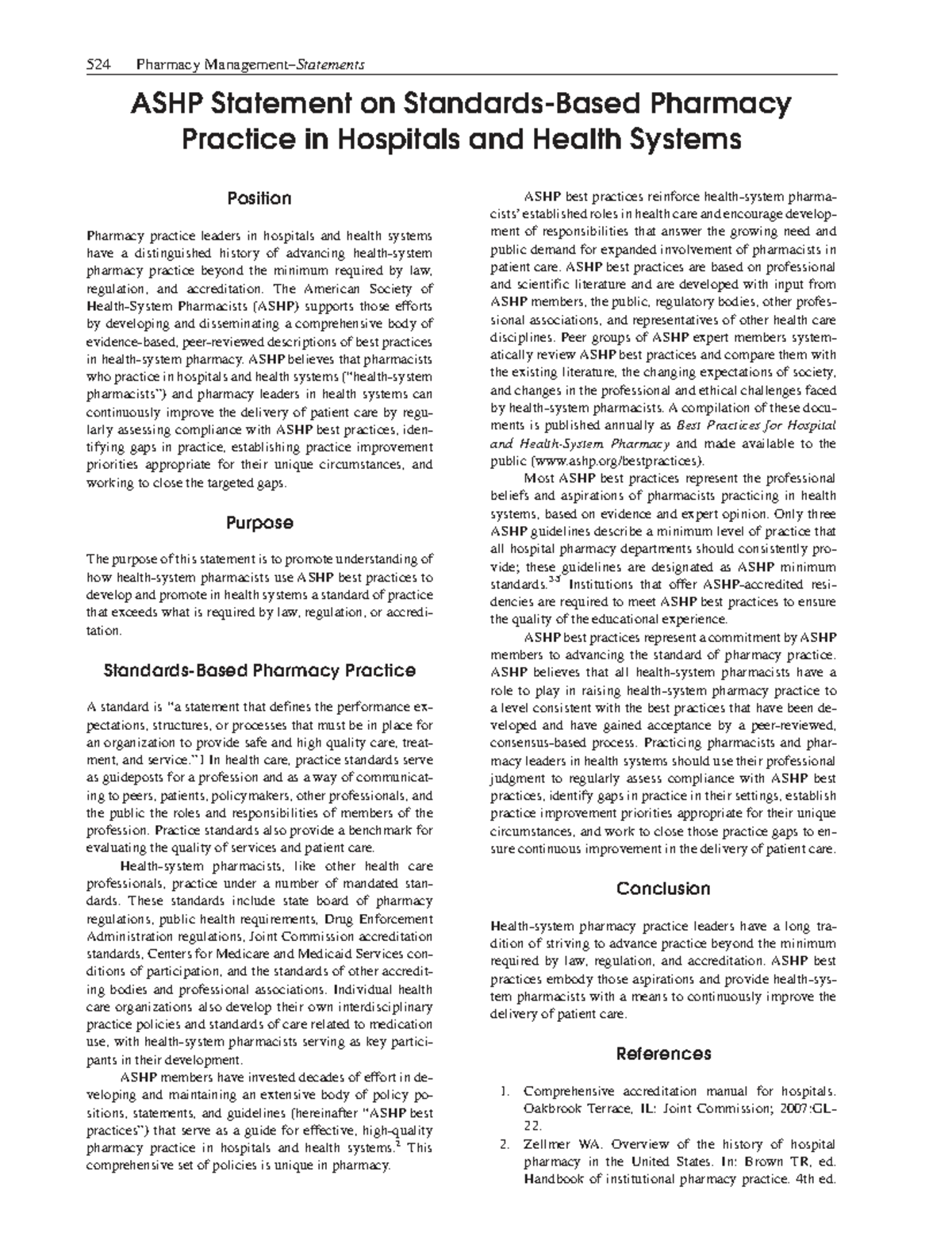 ASHP Standards for Pharmacy Practice in Hospitals & Health Systems ...