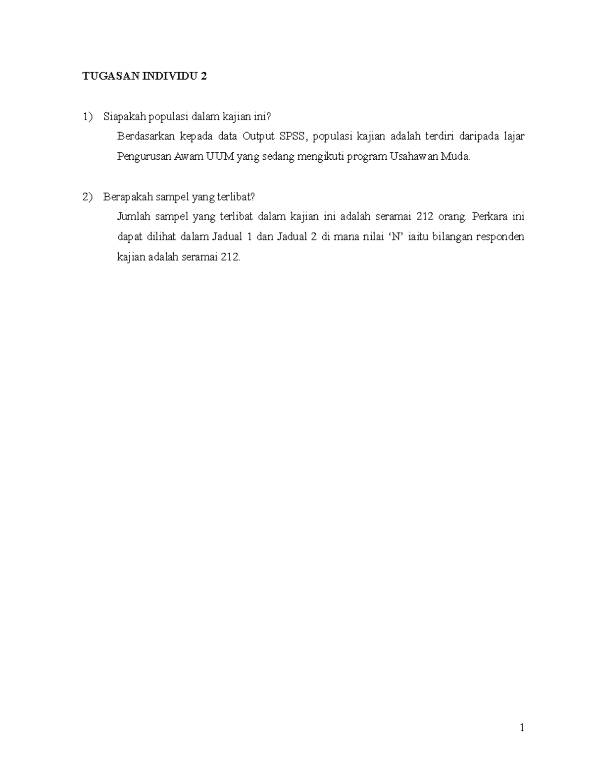 Tugasan Individu 2: Analisis Statistik UUM (Statistik 2) - Document Preview