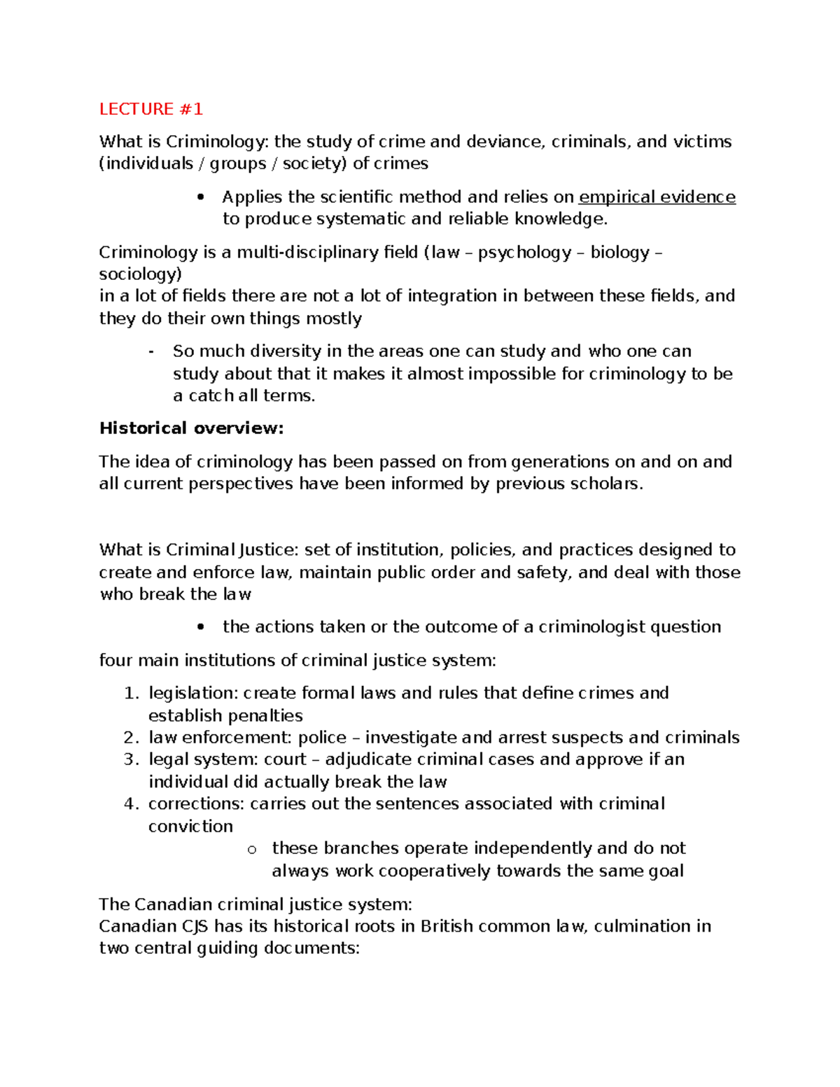 LECTURE Criminology and Criminal Justice: Key Concepts and Perspectives ...