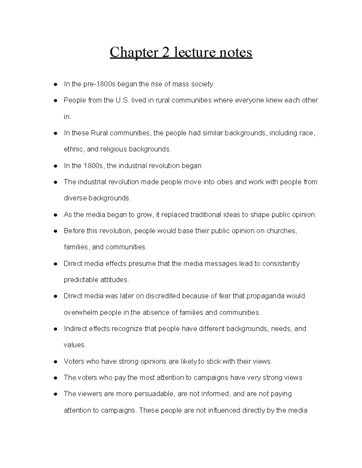 Chapter 2 Lecture Notes: The Rise of Mass Society and Media Effects ...