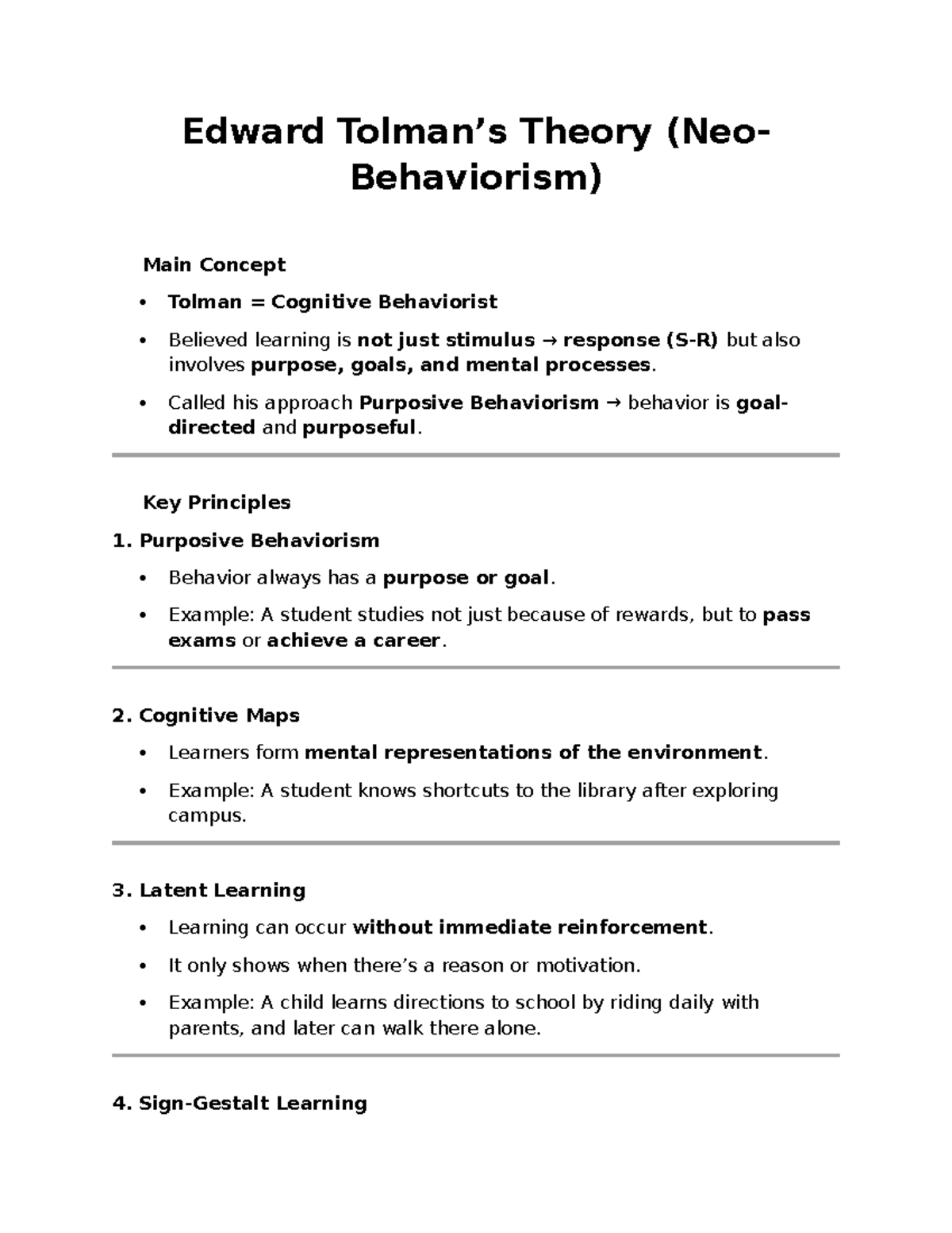 Edward Tolman: Key Concepts of Purposive Behaviorism - Studocu