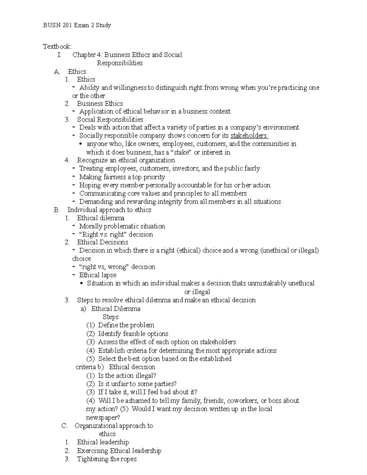BUSN 201 Exam 2 Study Guide: Business Ethics & Product Development ...