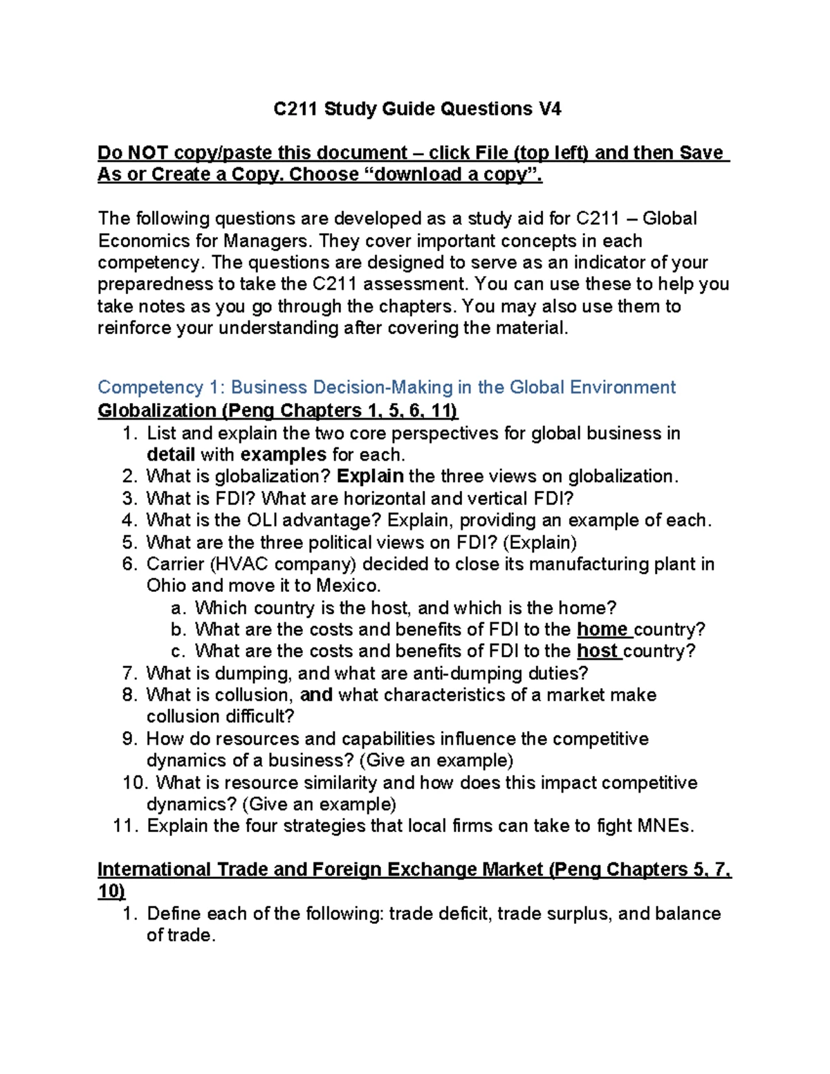 WGU C211 Competency 1 Practice Test: Business in Global Environment ...