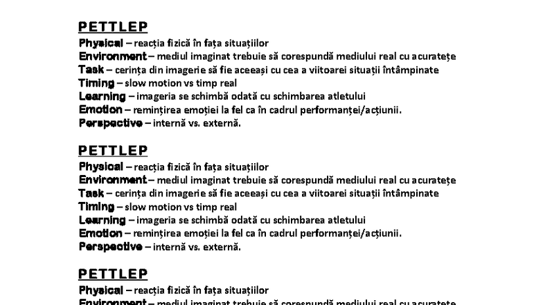 PETTLEP: Reacția Fizică în Situații Imaginare și Reale - Studocu