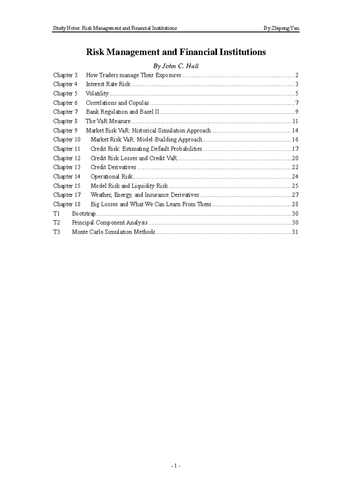 Study Notes: Risk Management and Financial Institutions (FIN 301 ...