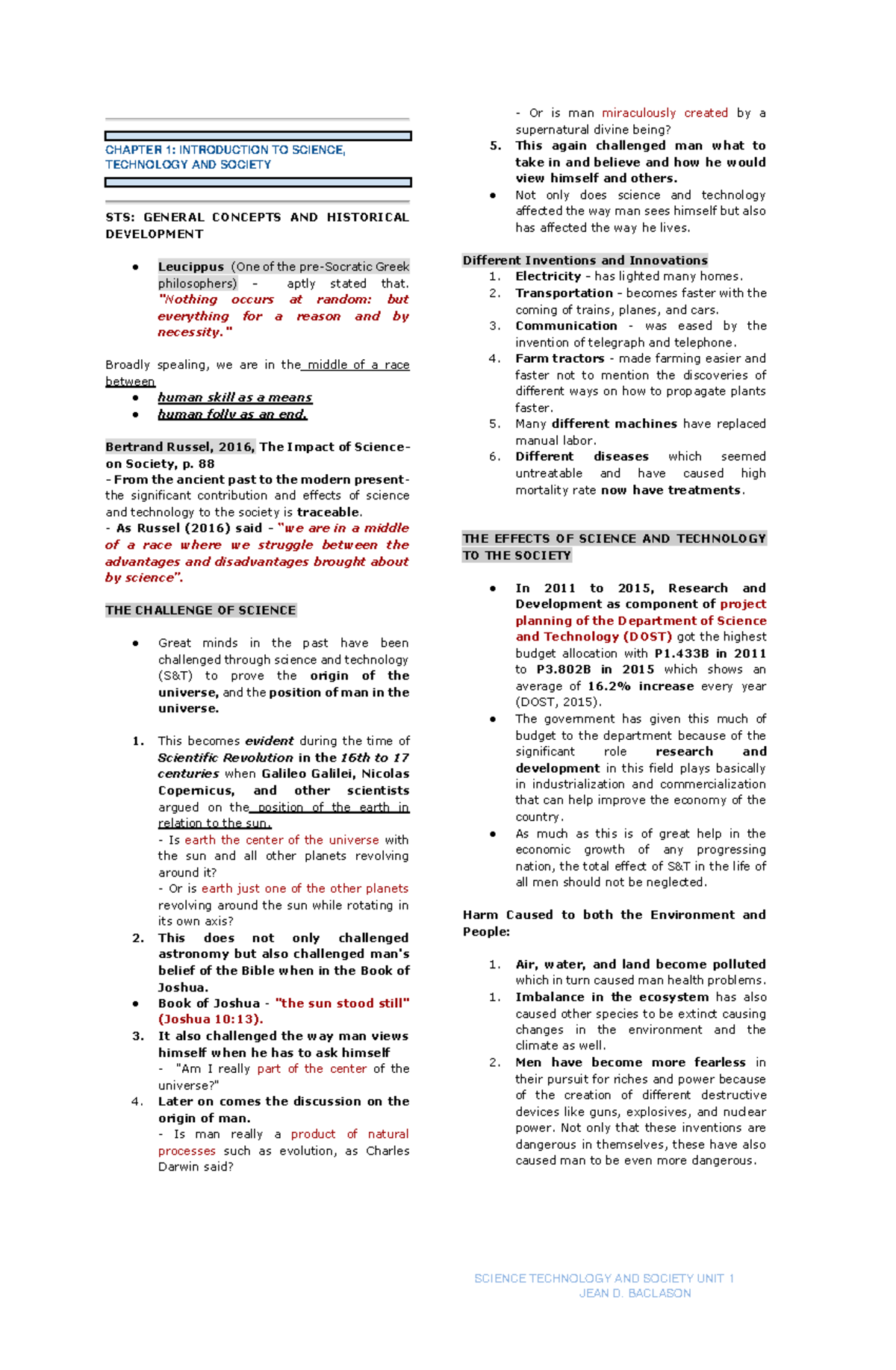 STS- Reviewer Midterms - SCIENCE TECHNOLOGY AND SOCIETY UNIT 1 CHAPTER ...