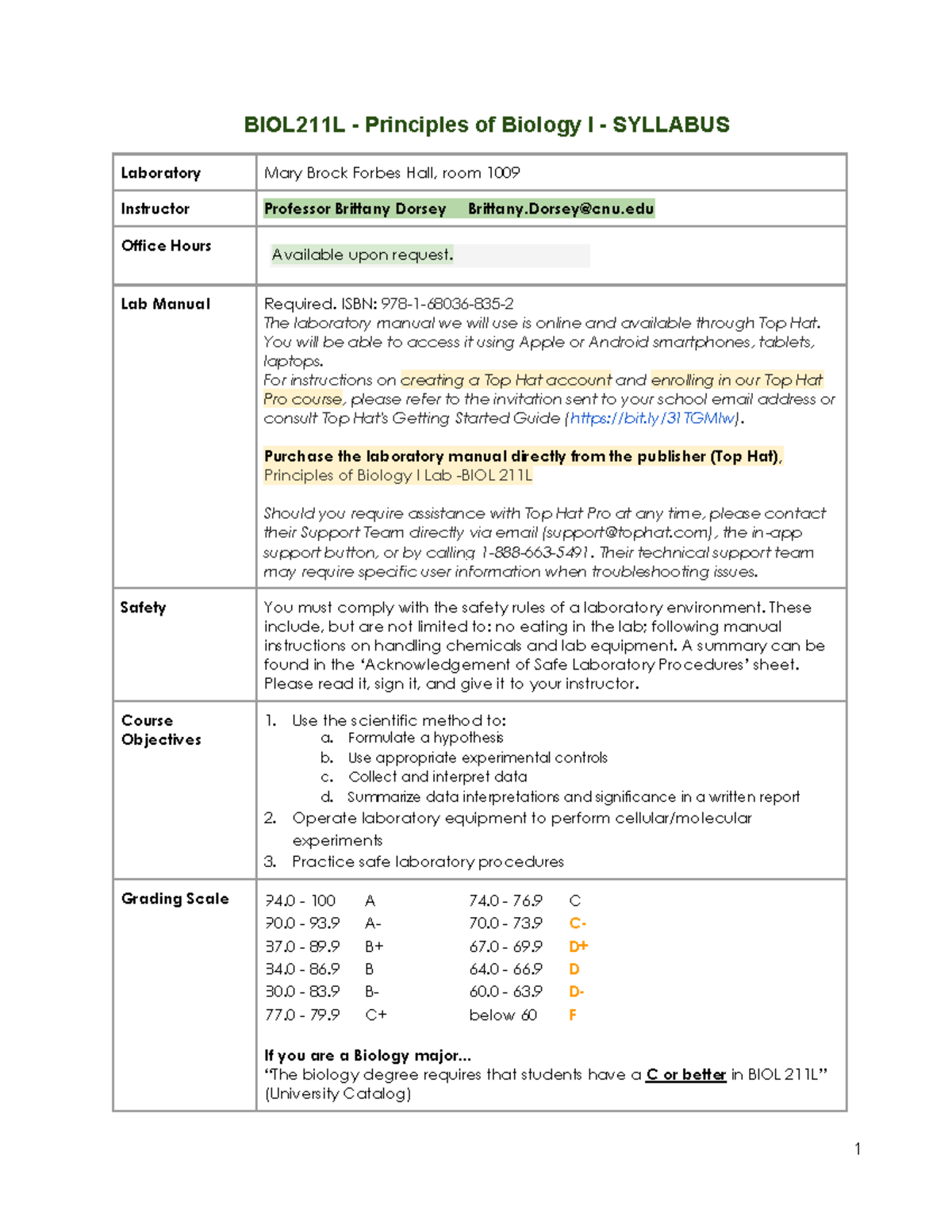 BIOL211L Fall 2025 Principles of Biology I Lab Syllabus - Studocu