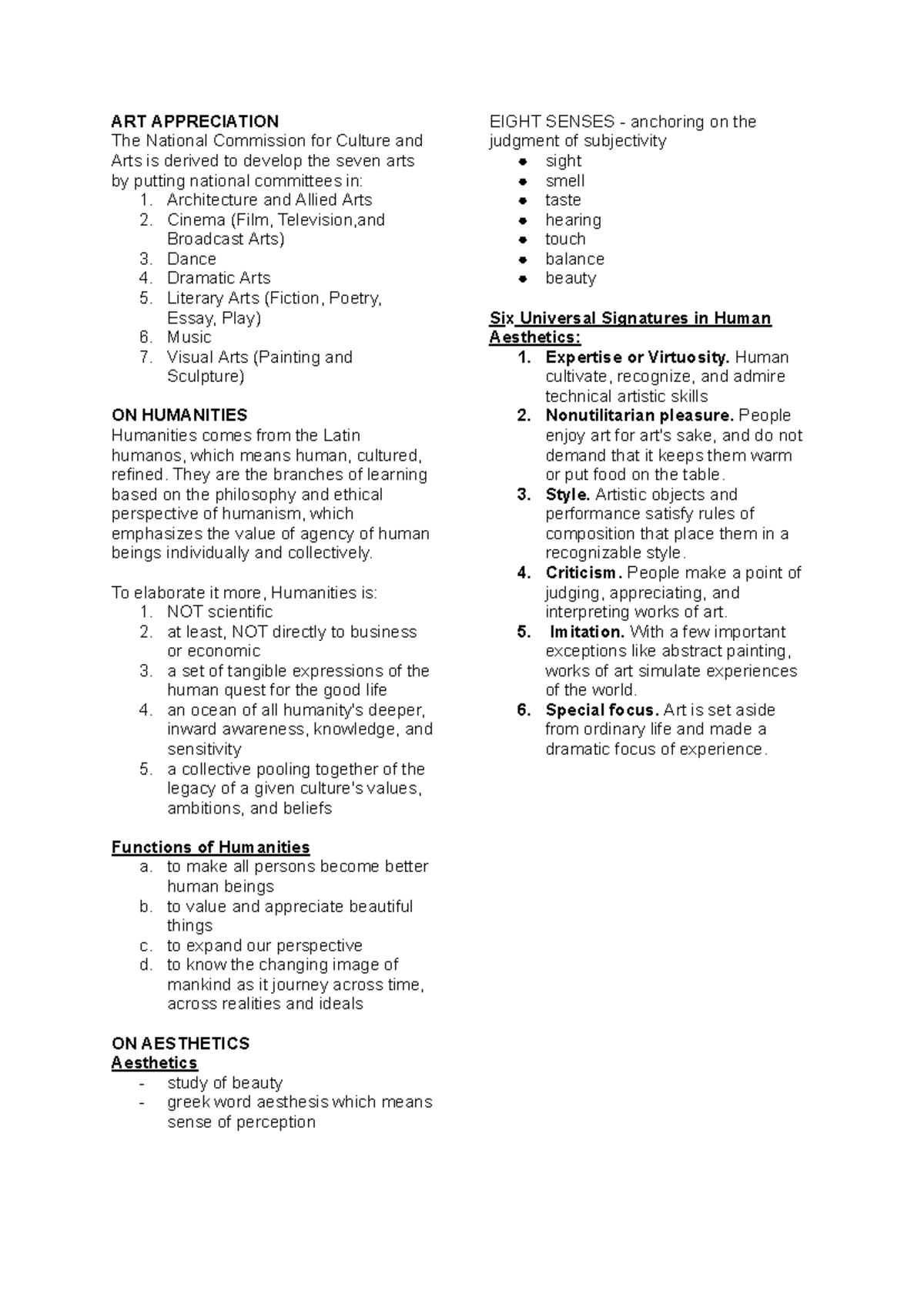 ART APP 101: Comprehensive Art Appreciation Reviewer - Studocu