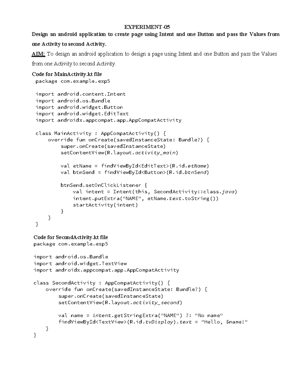 Android Programming Experiments 5-10: Application Development - Studocu