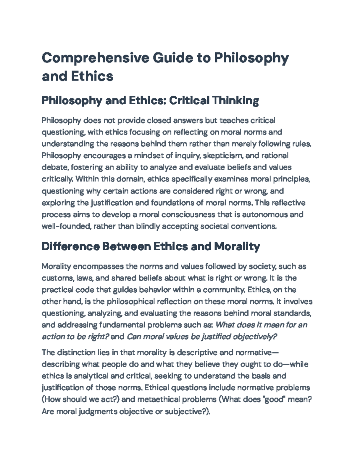 Comprehensive Overview of Philosophy and Ethics Principles (PHIL 101 ...