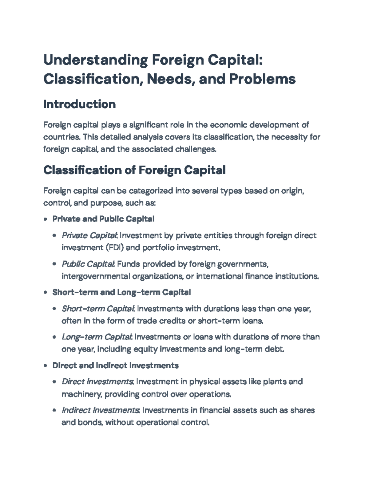 Foreign Capital: Classification, Necessities, and Associated Challenges ...