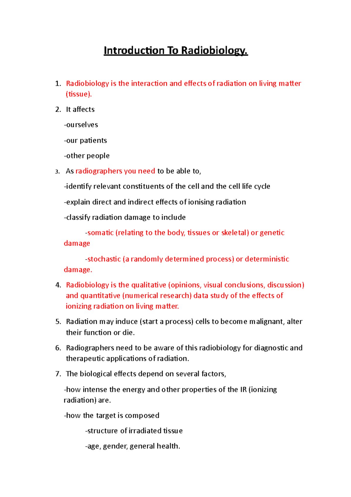 Introduction to Radiobiology: Effects of Ionizing Radiation on Cells ...