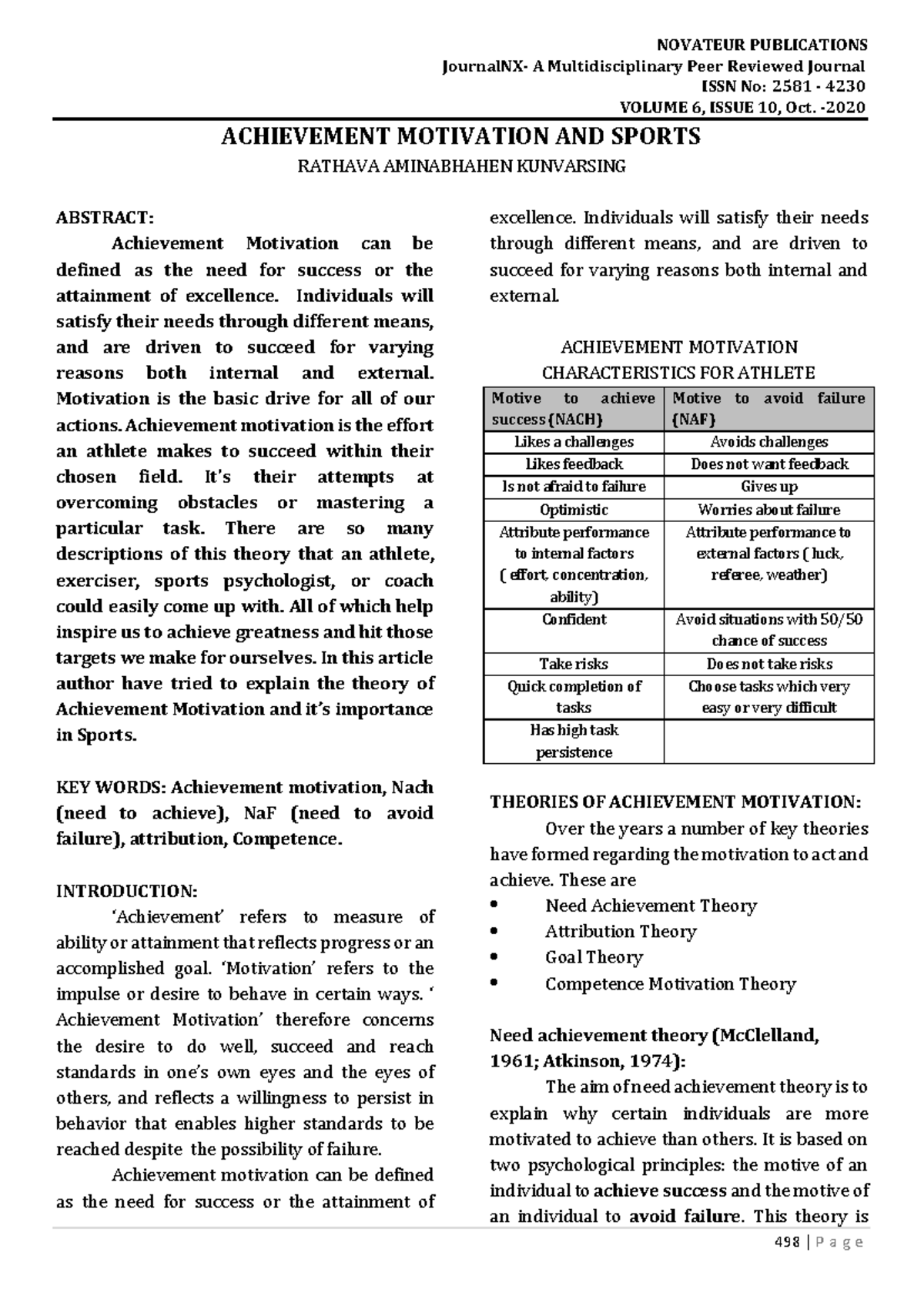 Achievement Motivation in Sports: Understanding NACH & NaF - Studocu