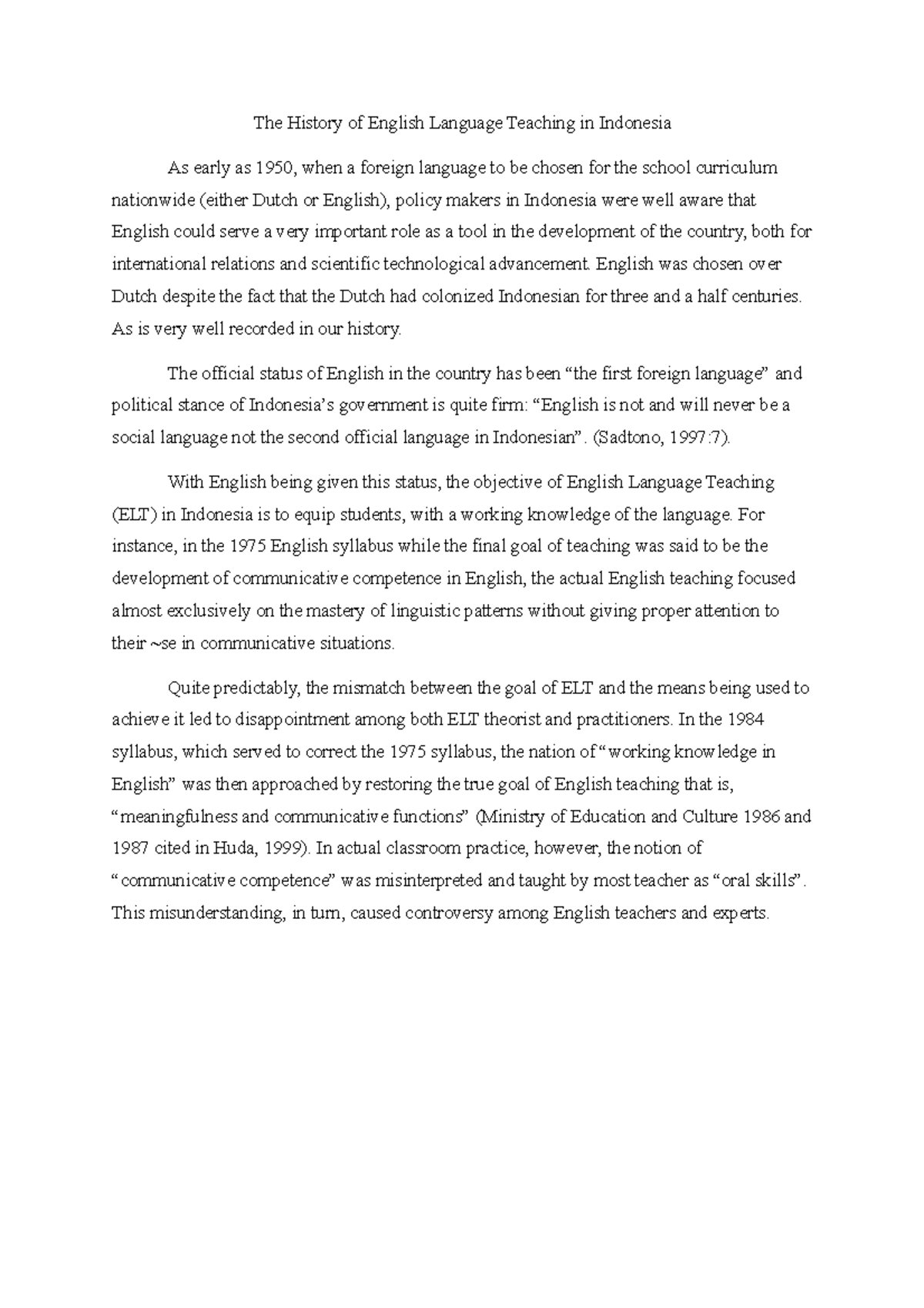 The Evolution of English Language Teaching in Indonesia (ELT 101) - Studocu