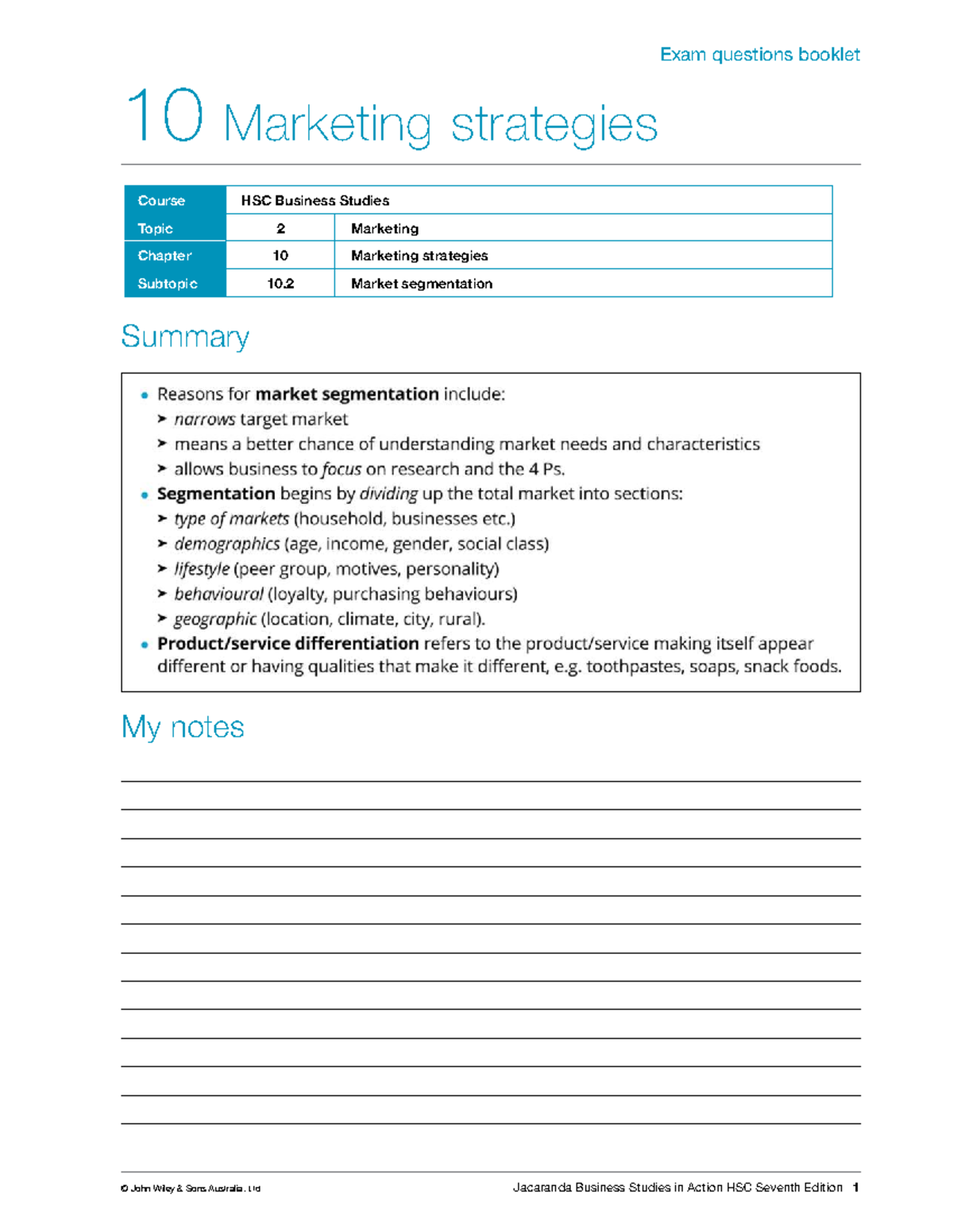 HSC Business Studies Exam Questions: Chapter 10 Marketing Strategies ...