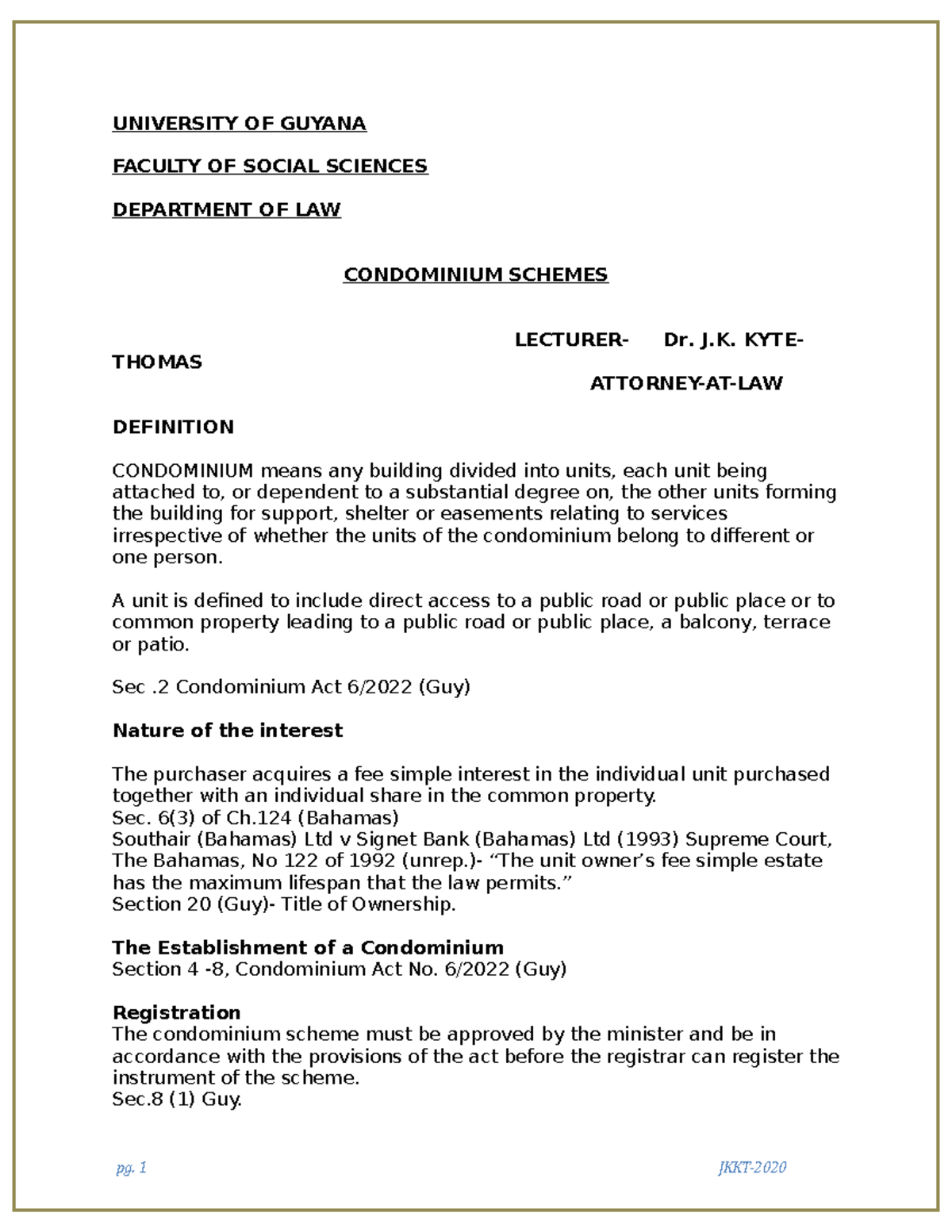 Condominium Schemes Overview - Law 101 Lecture Notes - Studocu