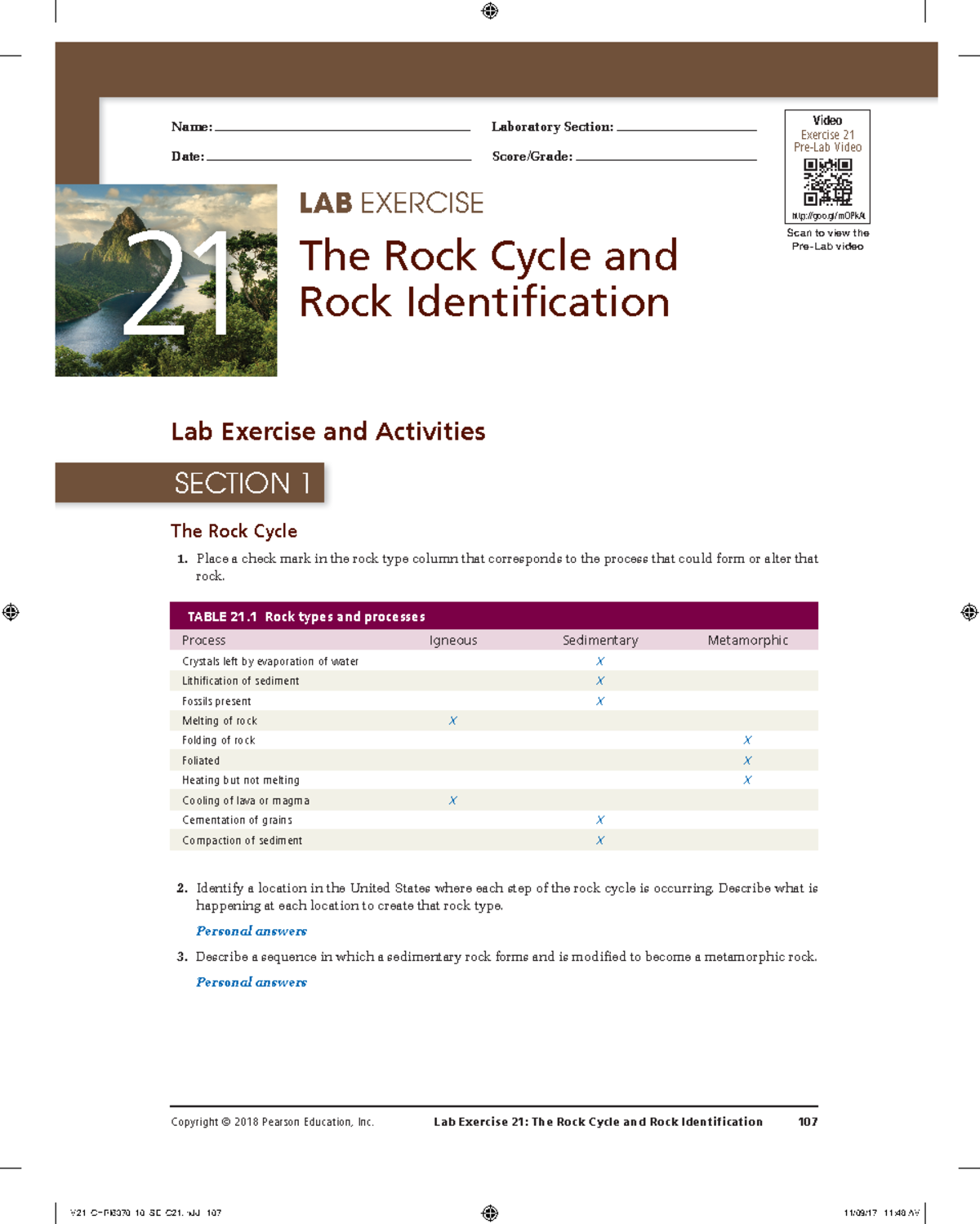 Christopherson APG 10e Lab Exercise 21: Rock Cycle & Identification ...