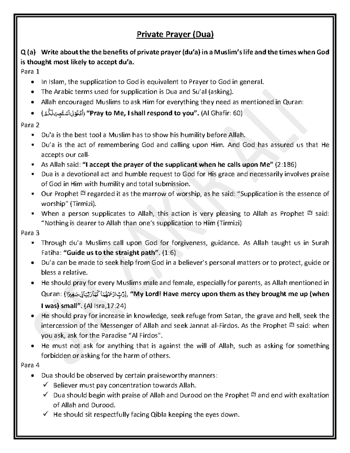 Private Prayer (Dua) - Inquiries and Their Corresponding Answers ...