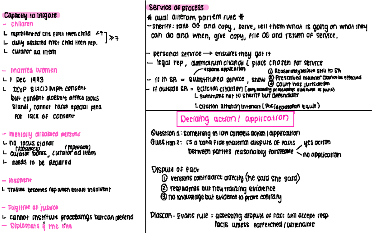 Civil Procedure Summary: Service of Process & Litigation Capacity - Studocu