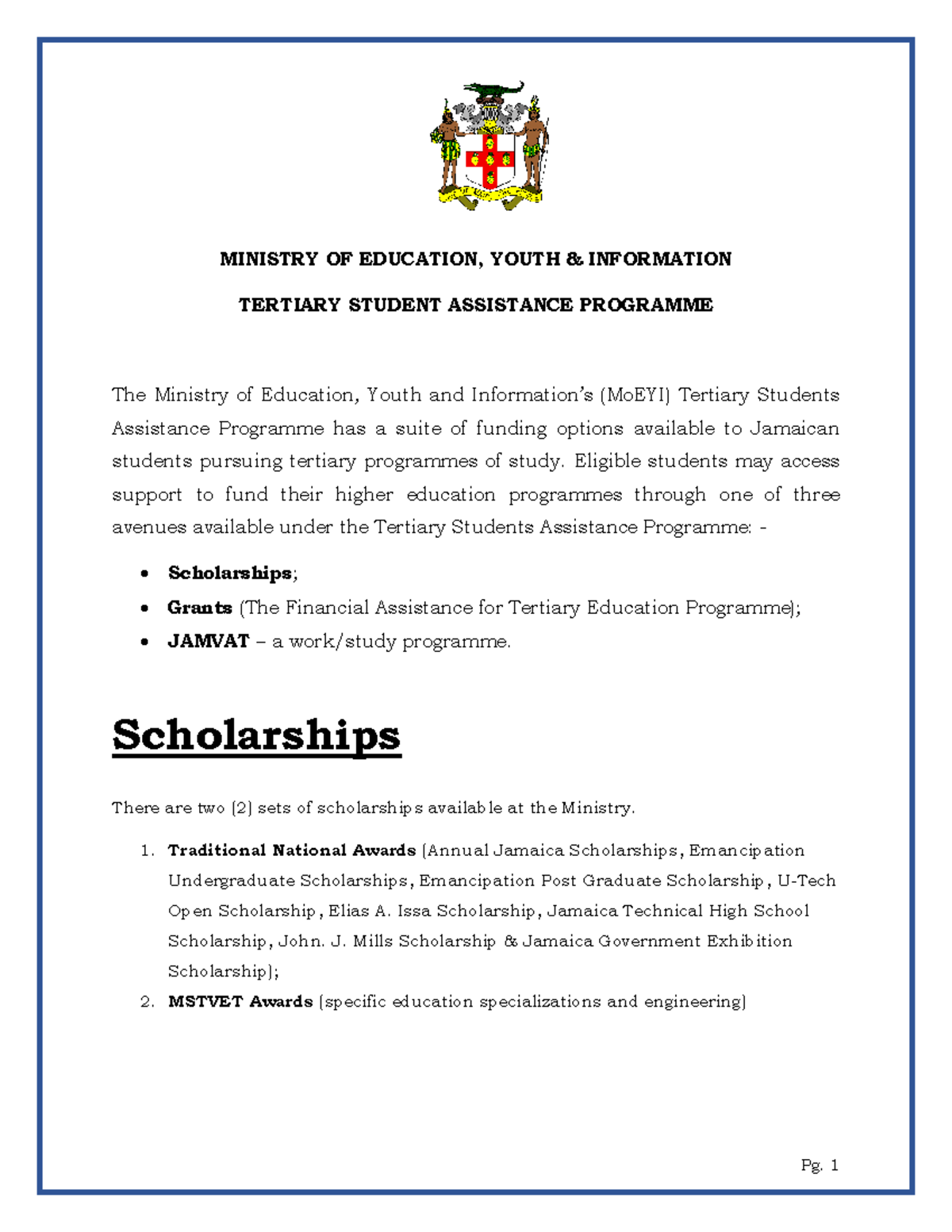 MoEYI Tertiary Student Assistance Programme Overview and Guidelines ...