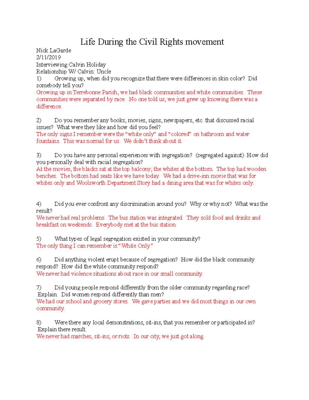 Hist 104 SLP Q&A - Insights on Life During the Civil Rights Movement ...