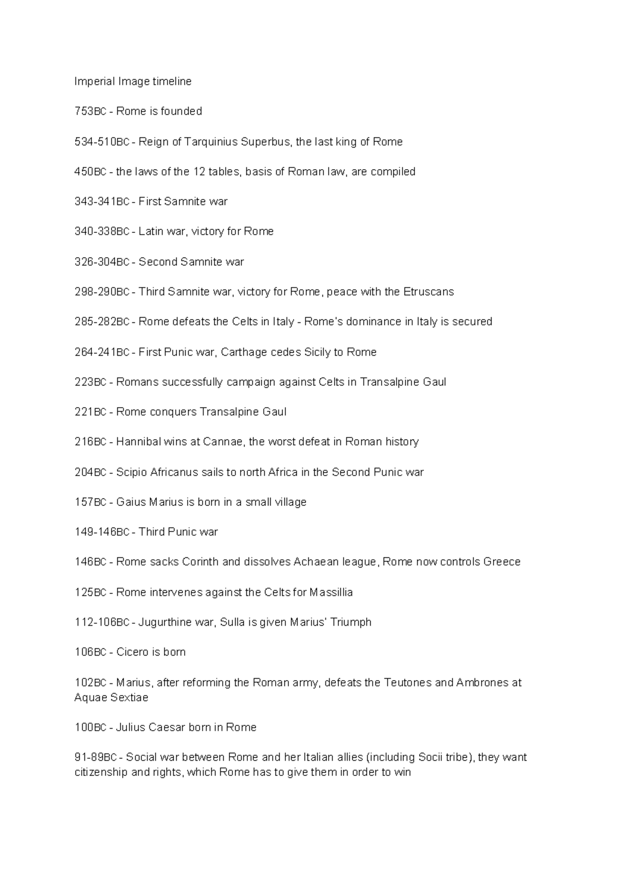 Roman Imperial Image Timeline: Key Events from 753 BC to 49 BC - Studocu