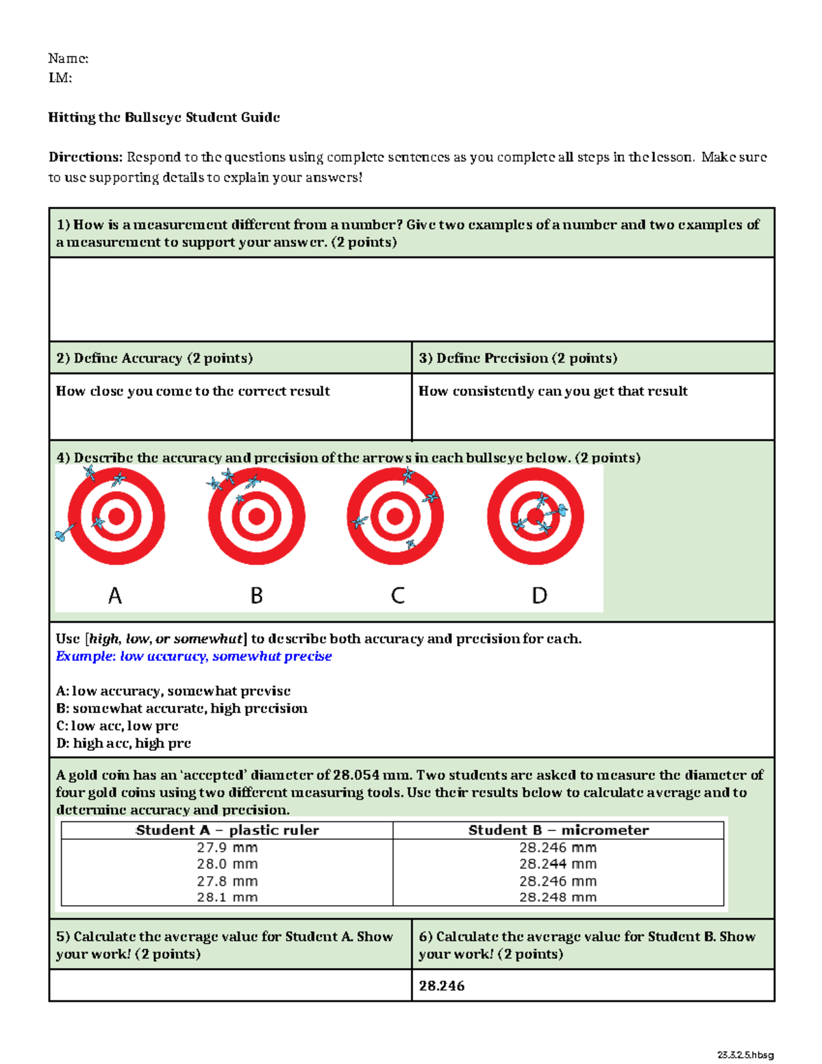 Hitting the Bullseye: Student Guide for Measurement Accuracy ...