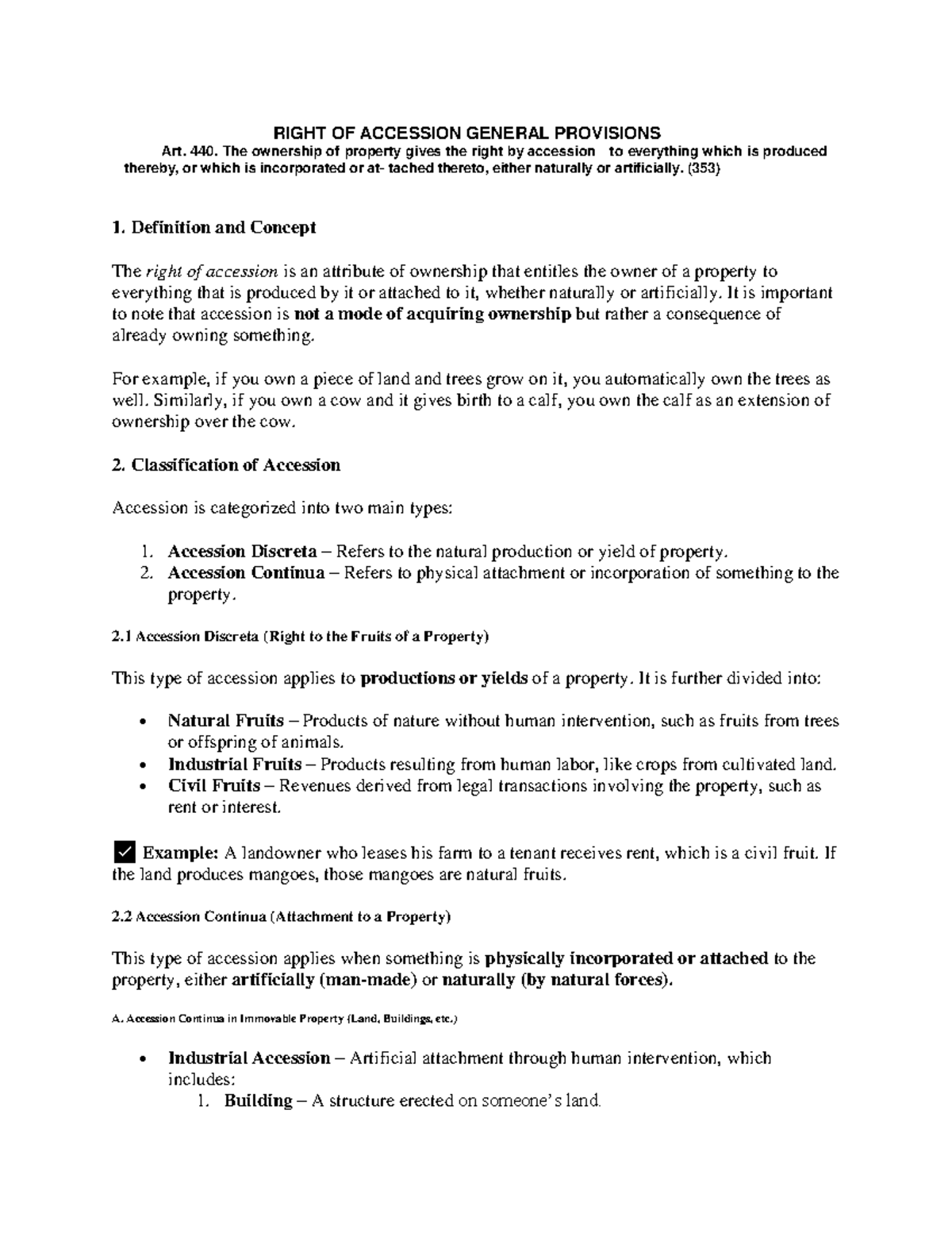 Accession Rights in Property Law: General Provisions and ...