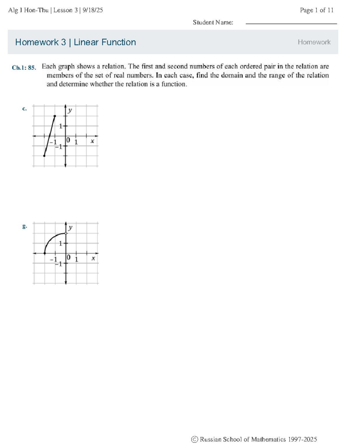 Alg I Homework 3: Linear Functions & Chapter Exercises - Studocu
