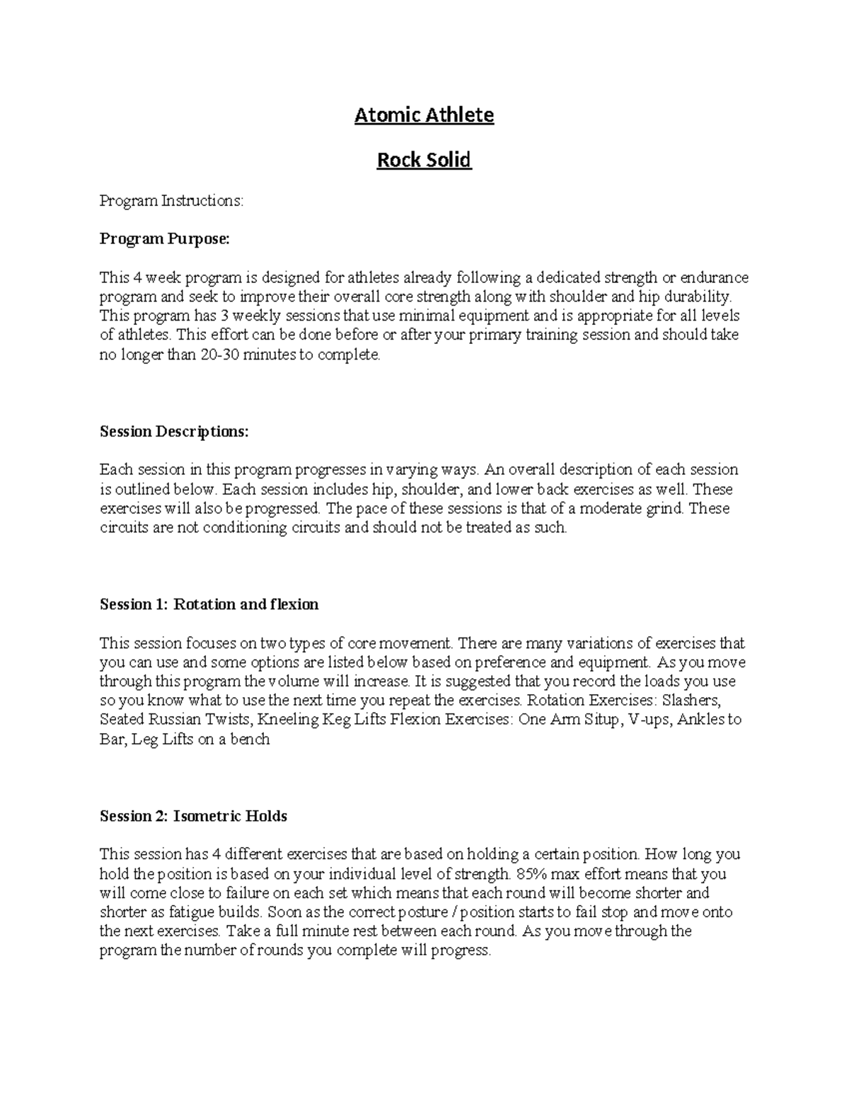 Atomic Athlete Rock Solid Program: Core & Strength Training Guide - Studocu
