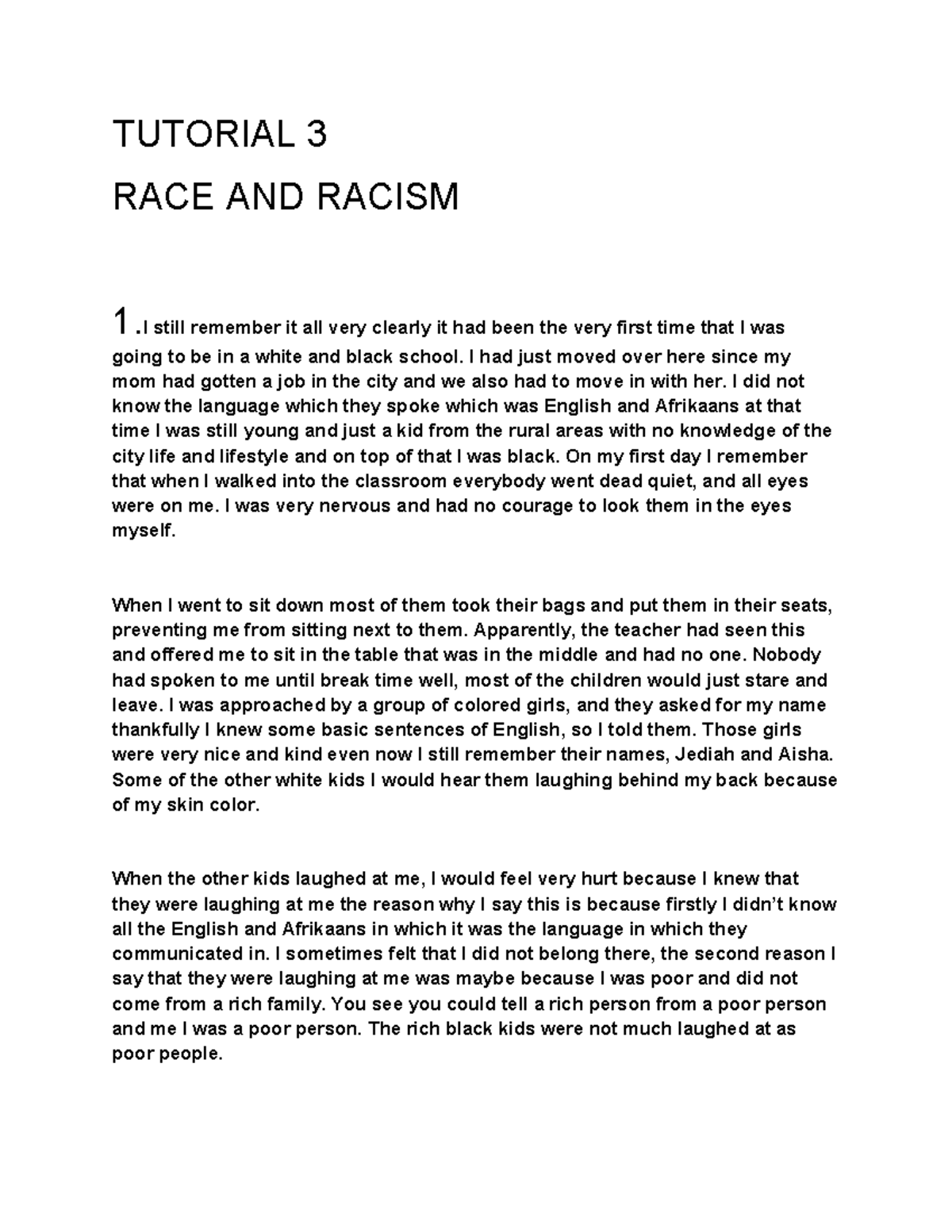 Tutorial 3: Exploring Race and Racism in Diverse Contexts - Studocu