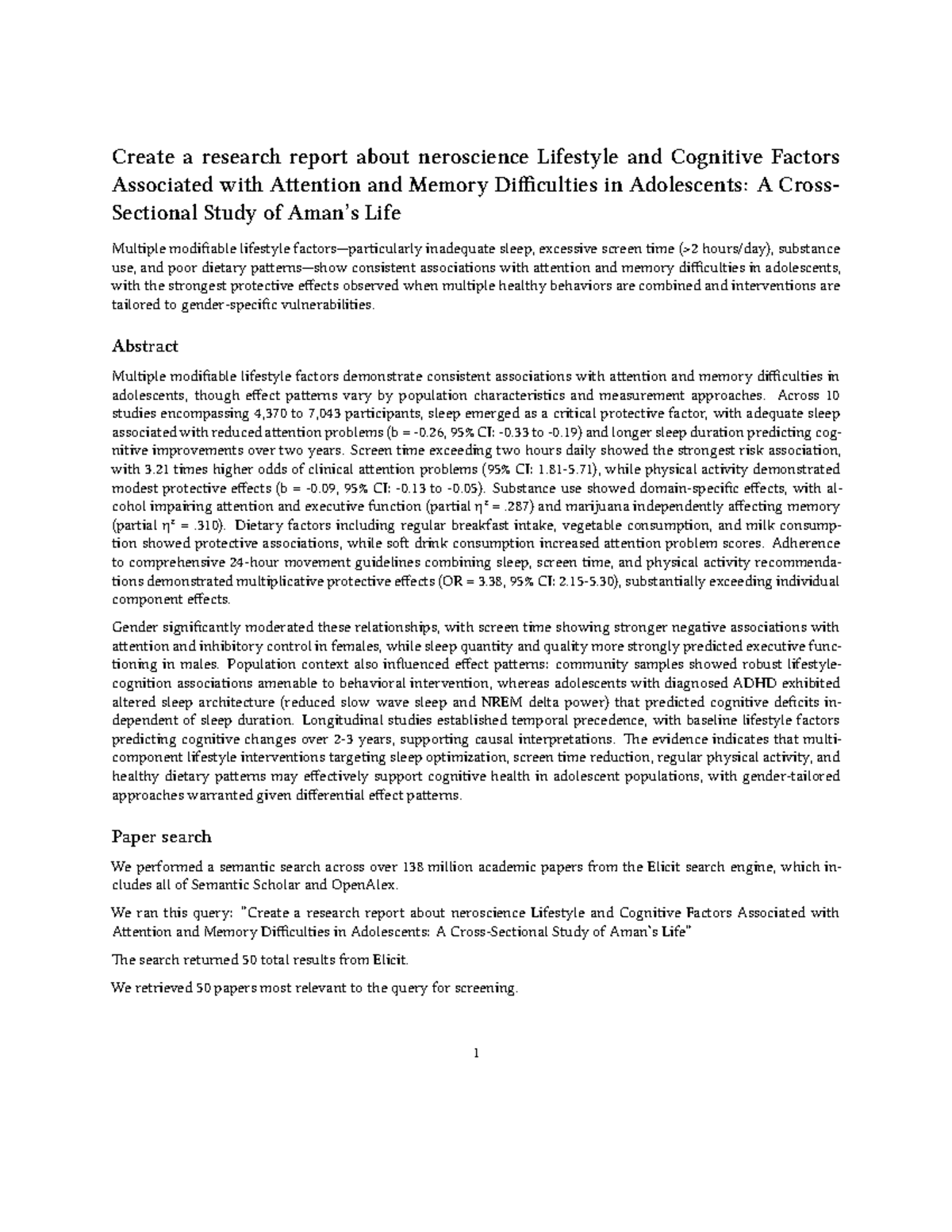 Neuroscience of Attention & Memory in Adolescents: Lifestyle Factors ...