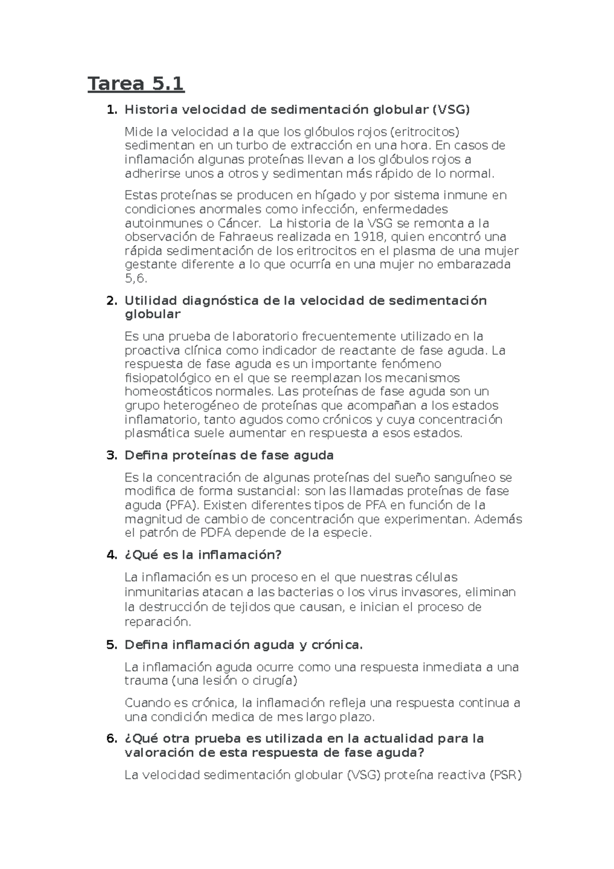 Lab. Hematología - Tarea 5. 1. Historia velocidad de sedimentación ...
