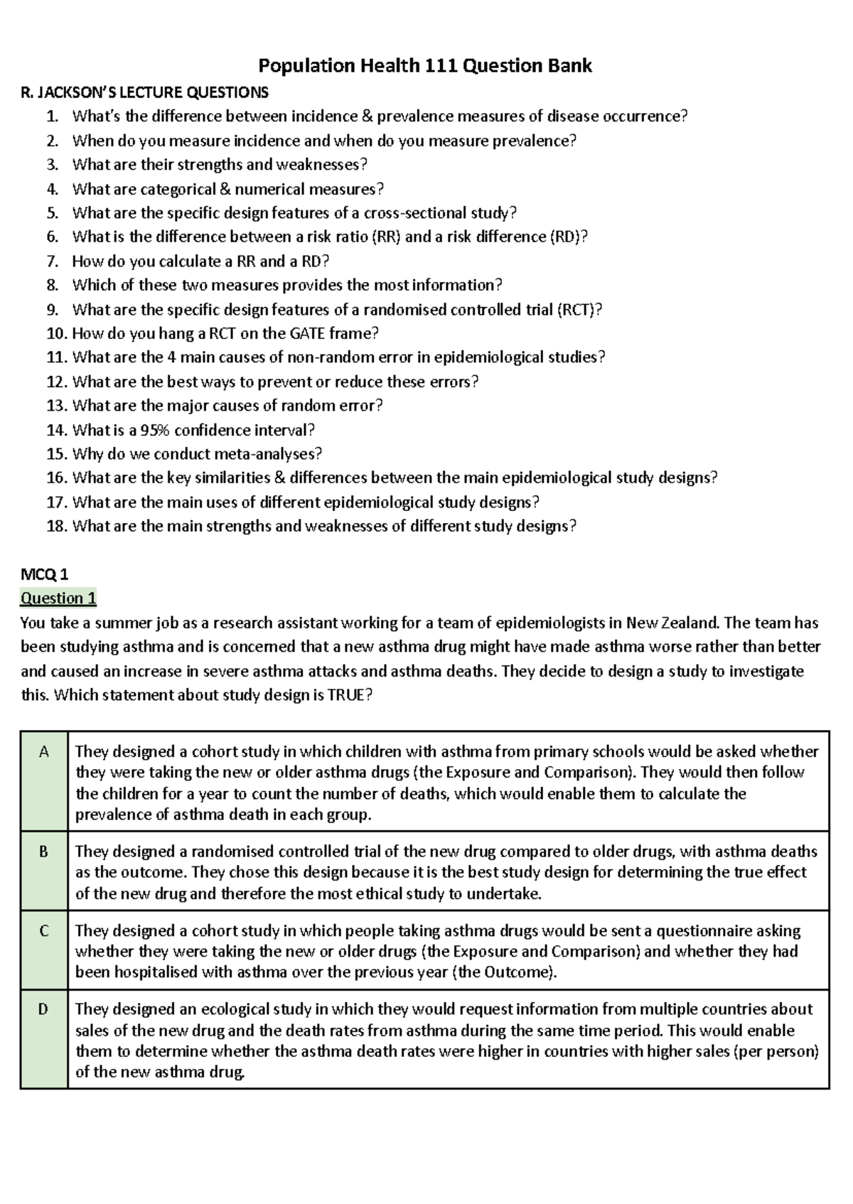 Population Health 111: Comprehensive Question Bank for Review - Studocu