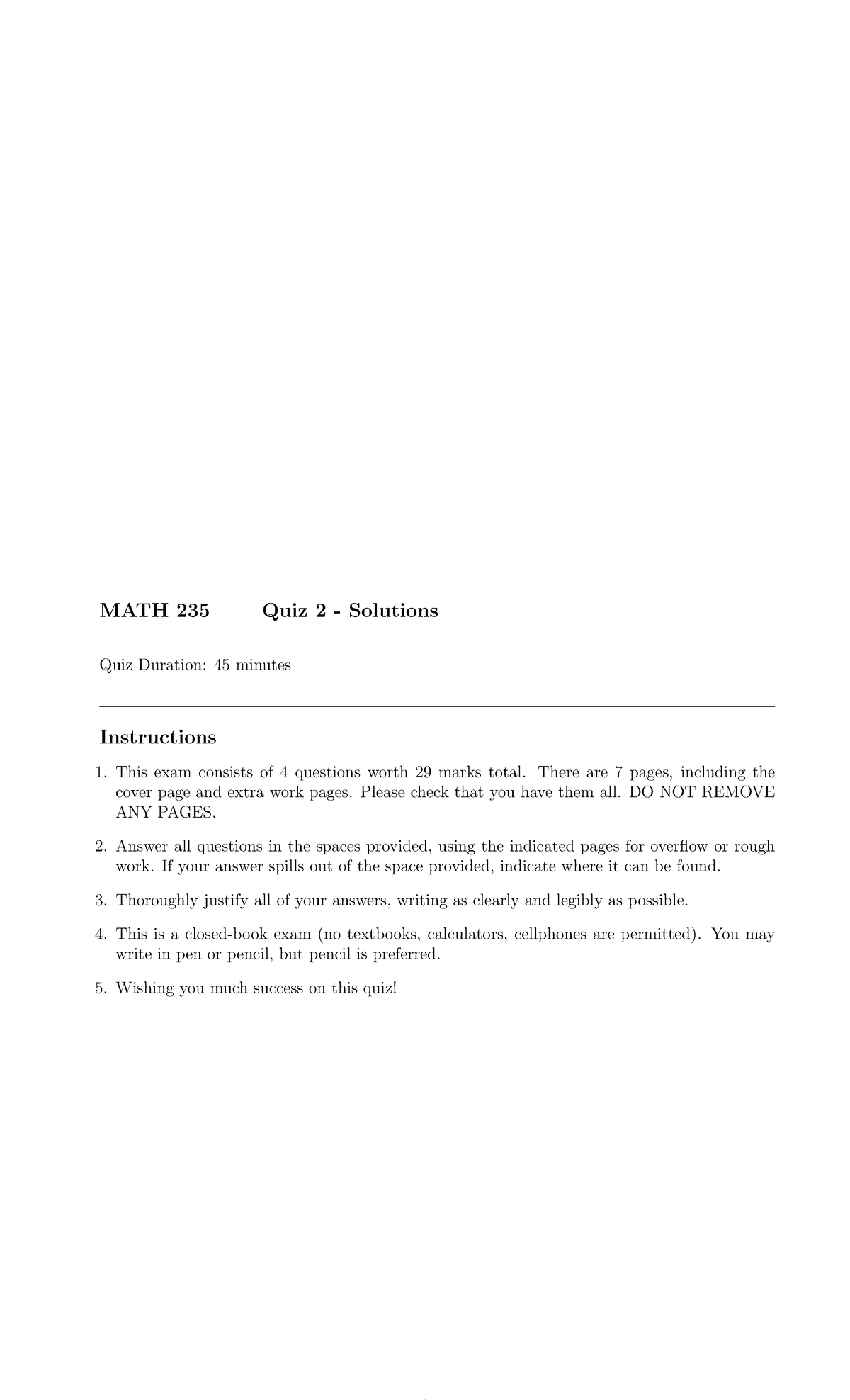 MATH 235 Quiz 2 Solutions - Detailed Explanations and Proofs - Studocu