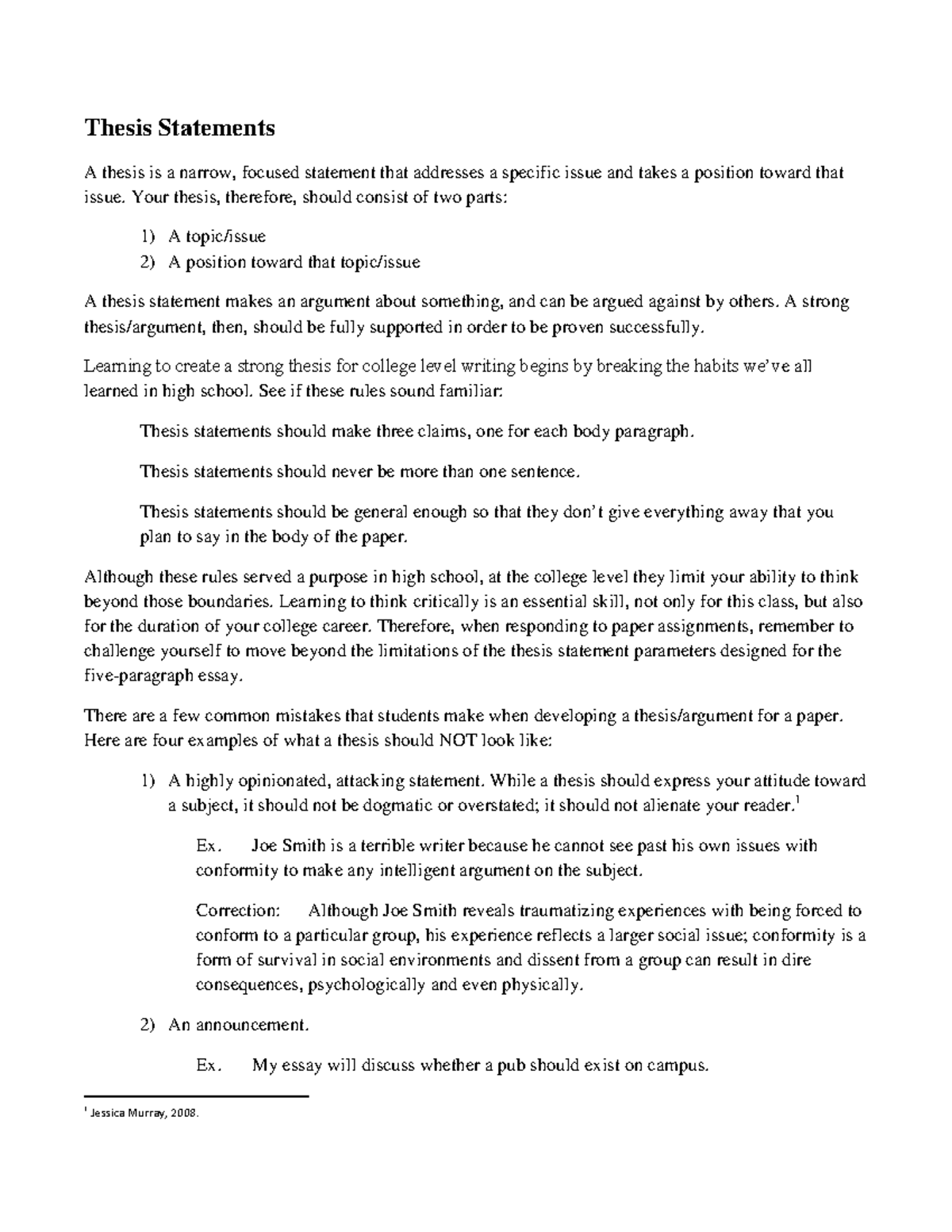 Thesis Statements Guide for College Writing - Prof Sc - Studocu